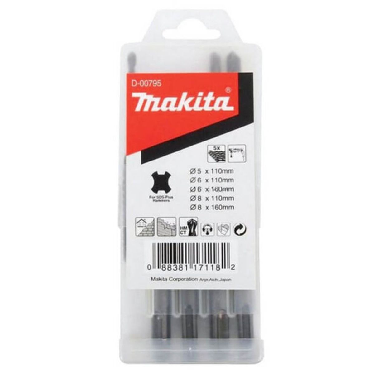 MAKITA - Set de 5 brocas Sds-Plus de 568 x 110mm - 68 x 160mm Makita B-54710