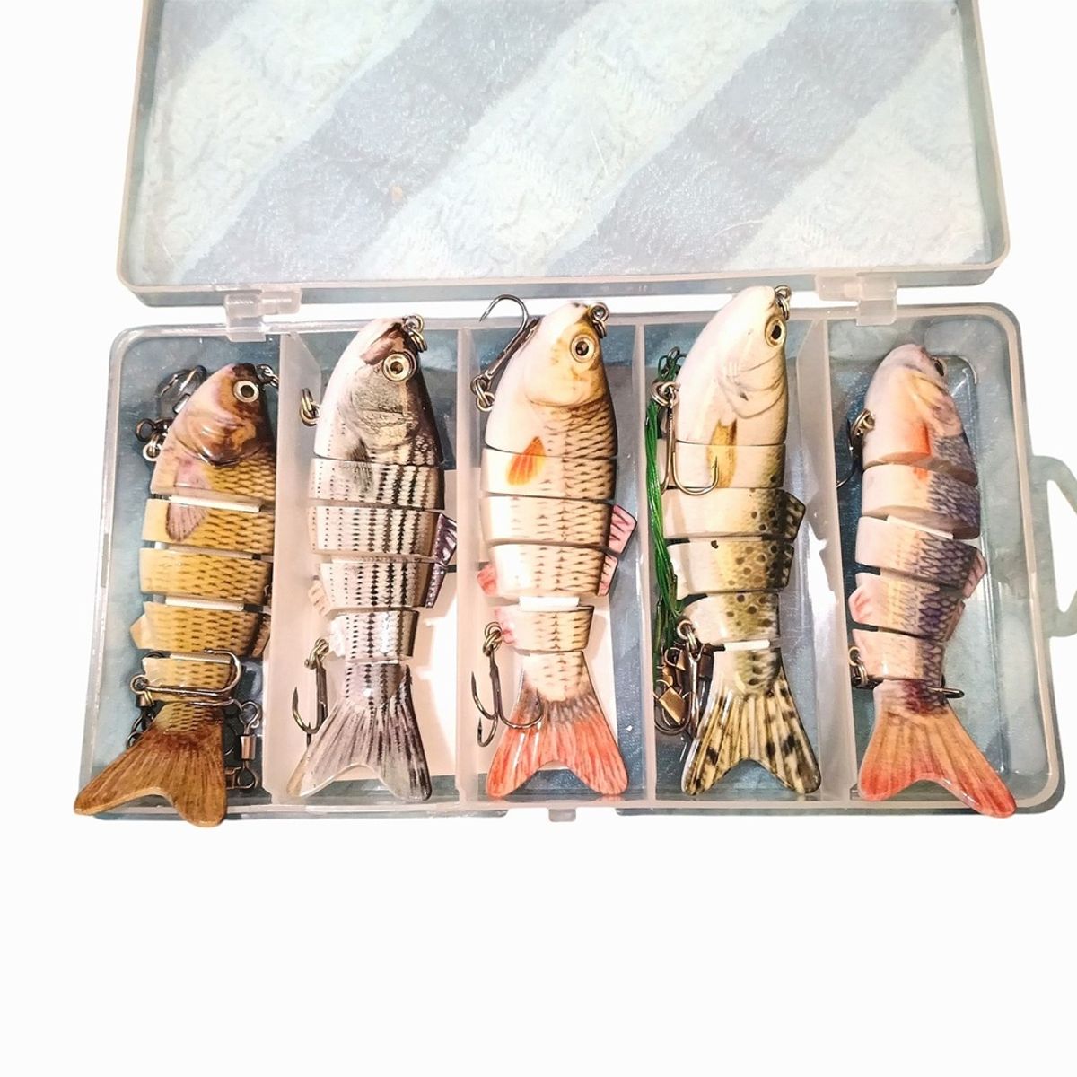 GENERICO - 5 señuelos multiseccionados, 17 g, 10 cm, mas 100 anzuelos