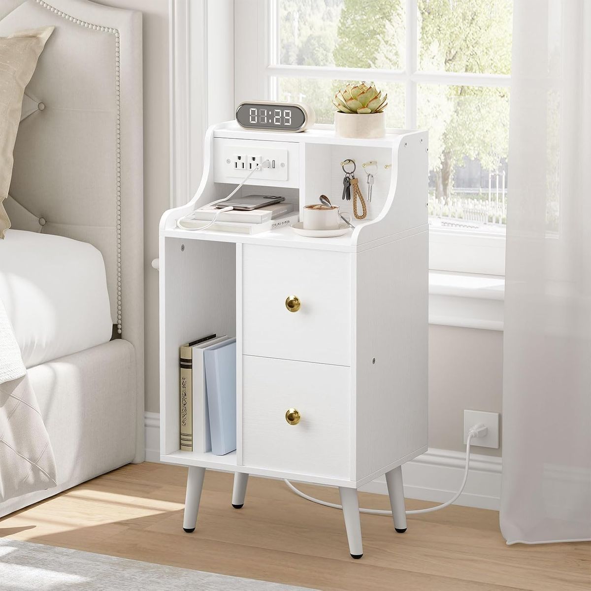 TU MESITA - Velador Moderno Robert color Blanco 2 cajones TU MESITA