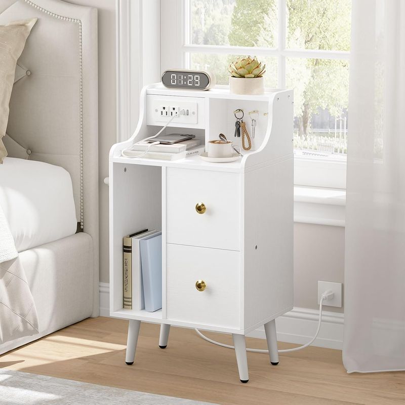 TU MESITA - Velador Moderno Robert color Blanco 2 cajones TU MESITA