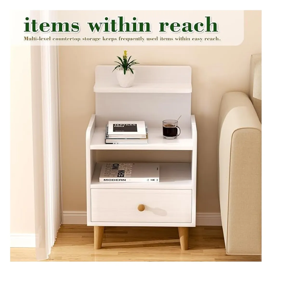 TU MESITA - Mesa de Noche Multiusos Yida Blanco 1 cajón mas Repisas TU MESITA