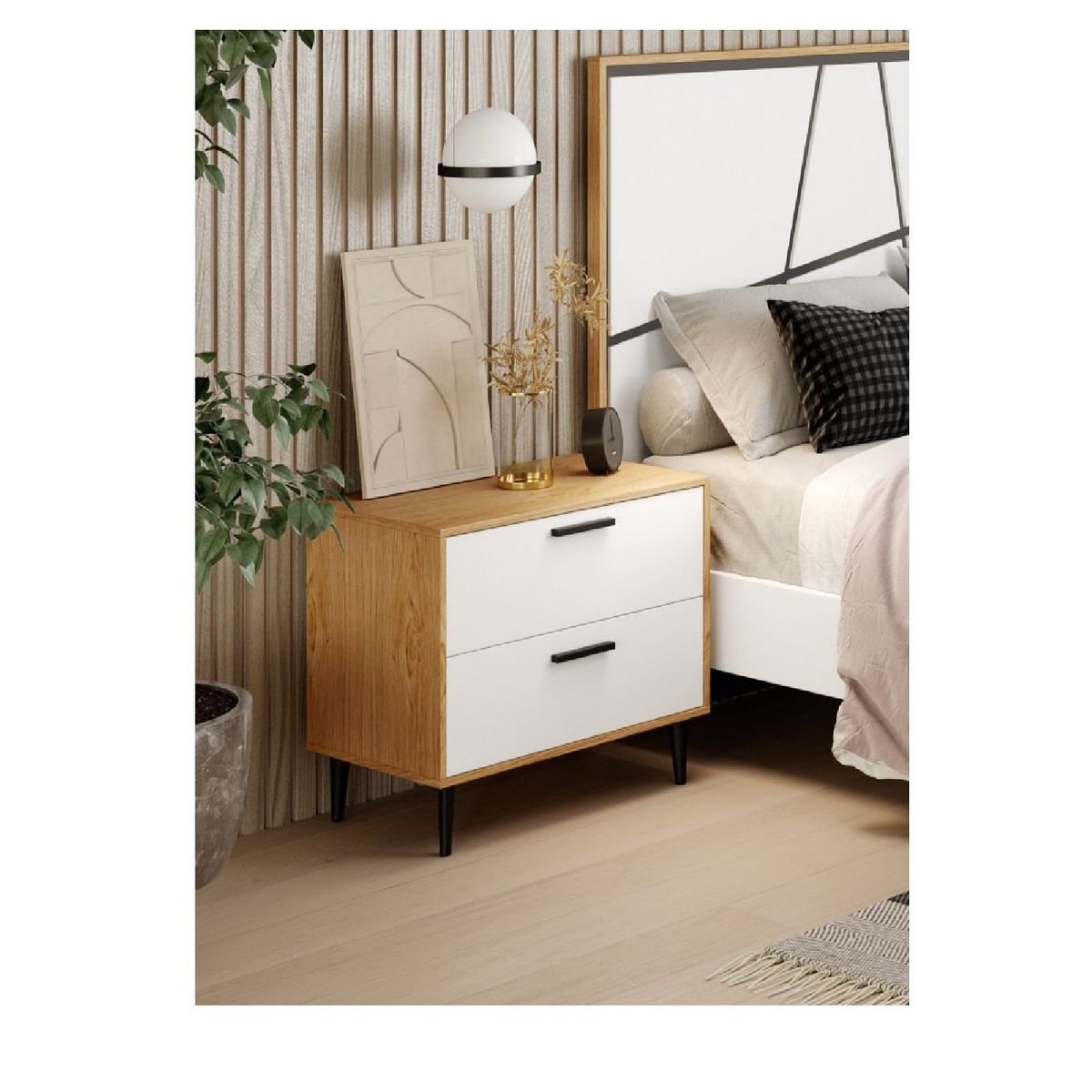 TU MESITA - Velador Mesa de Noche Moderno Acuarius HayaBlanco 2 cajones TU MESITA