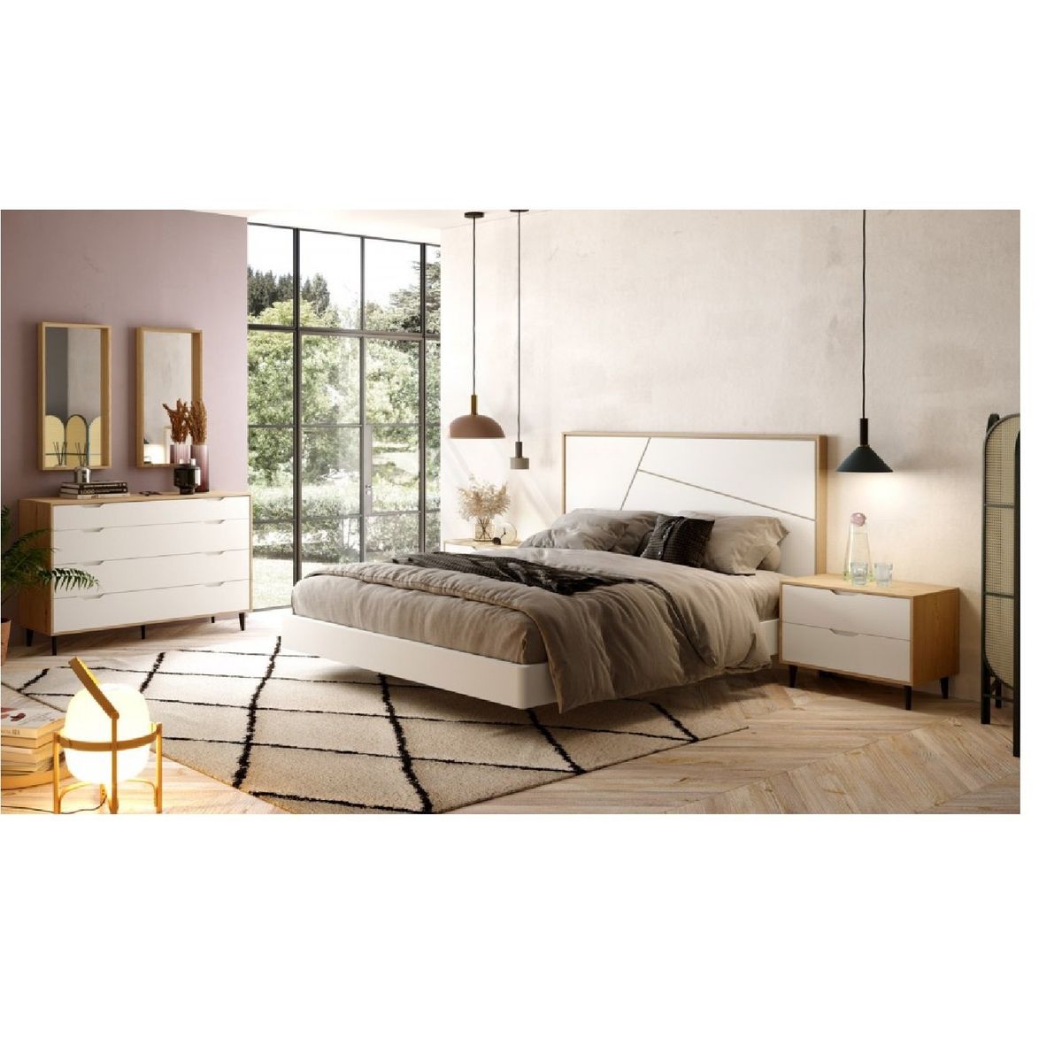 TU MESITA - Mesa de Noche Moderno Acuarius II HayaBlanco 2 cajones TU MESITA