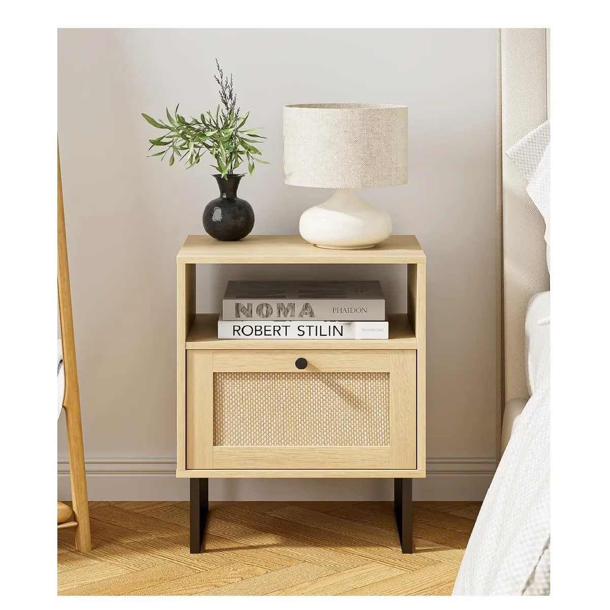 TU MESITA - Mesita de Noche con Malla en Ratán Leonard Duna 1 puerta TU MESITA