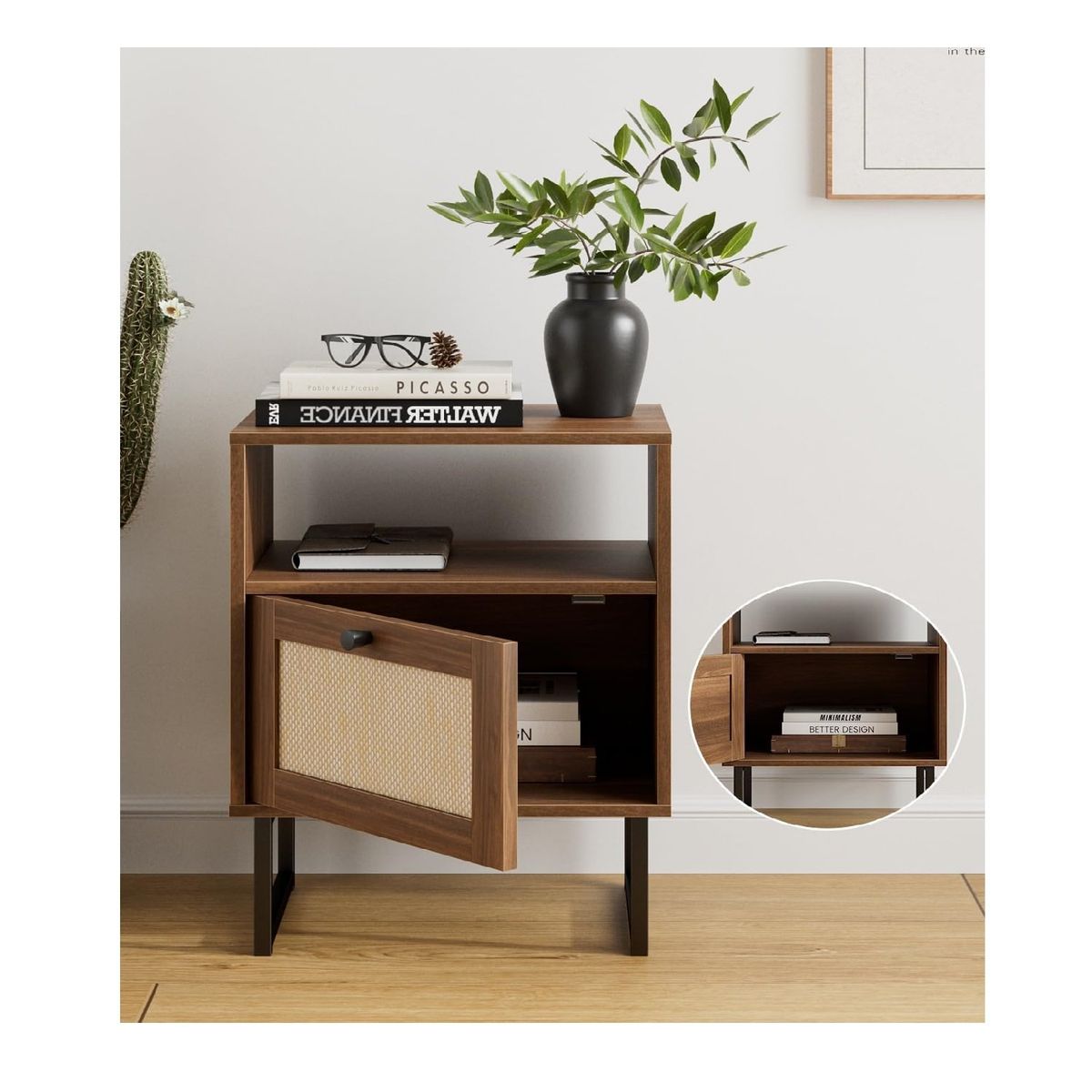 TU MESITA - Mesita de Noche con Malla en Ratán Leonard Marrón 1 puerta TU MESITA