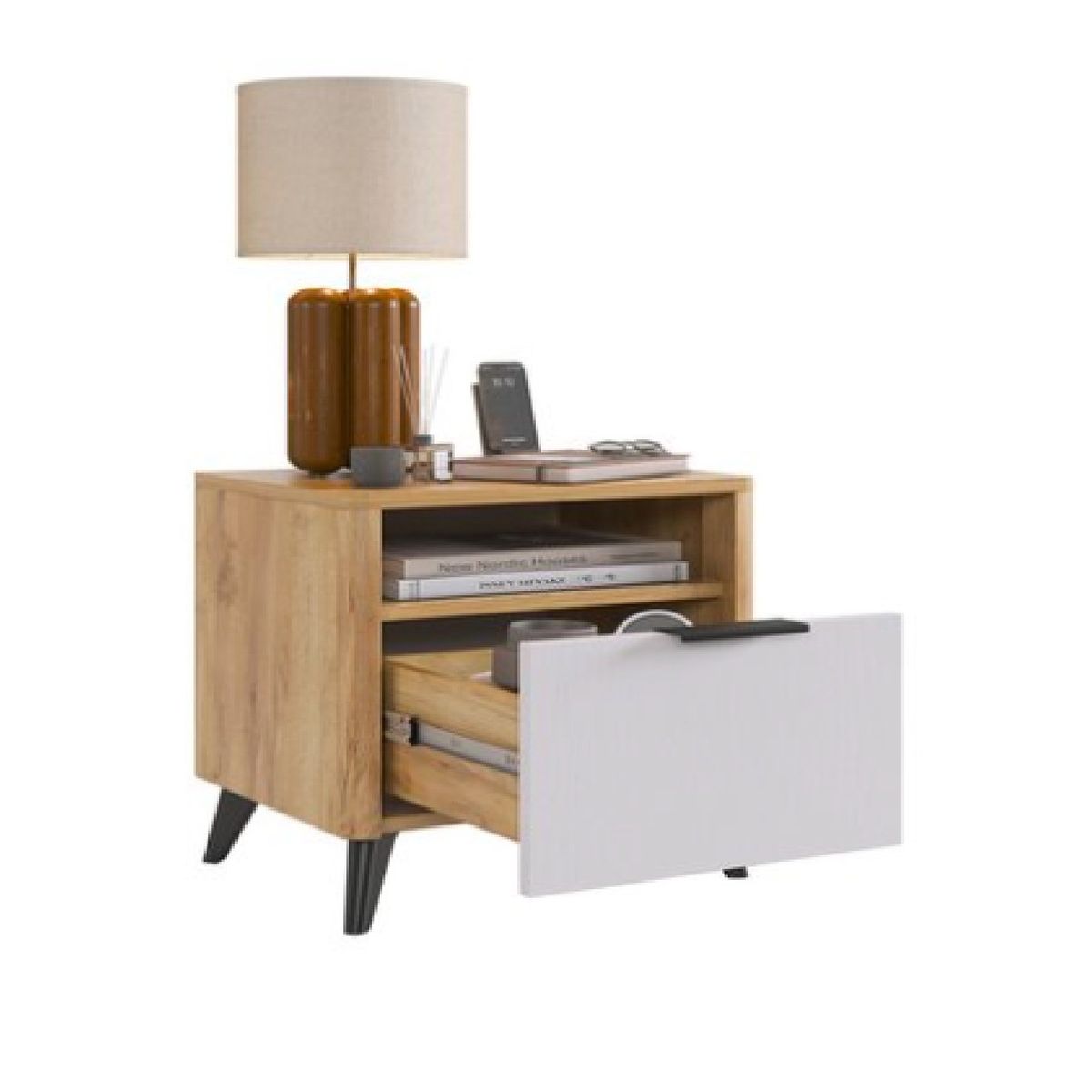 TU MESITA - Velador Mesa de Noche Moche color BlancoDuna 1 cajón TU MESITA