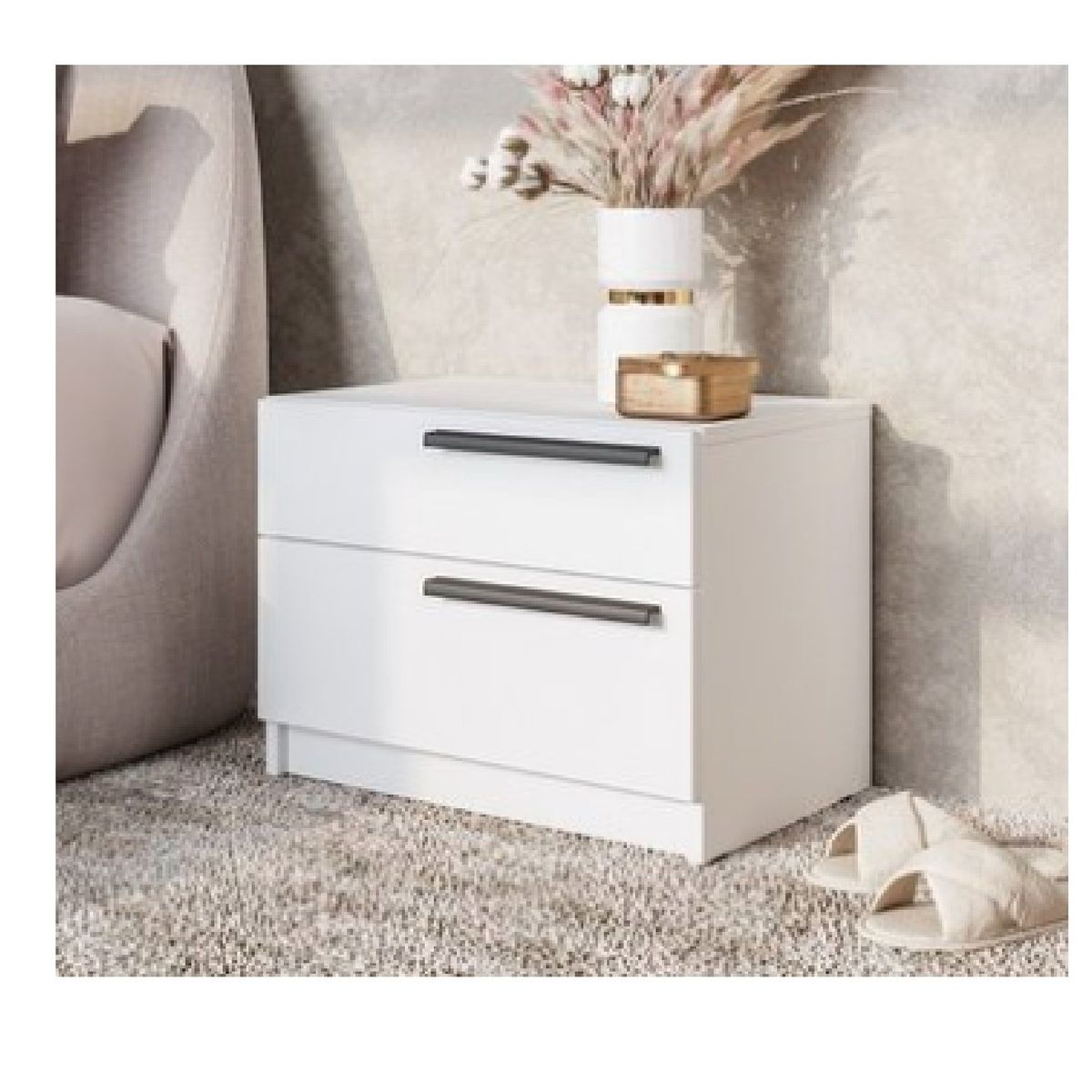TU MESITA - Velador Mesa de Noche Melchor color Blanco 2 cajones TU MESITA