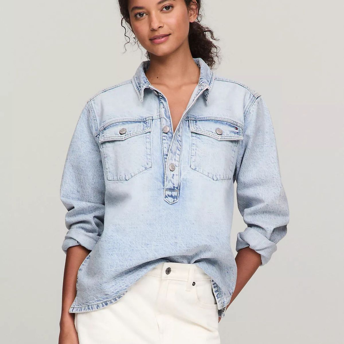 TOMMY HILFIGER - BLUSA W DNM LS RELAXED POPOVER SHIRT