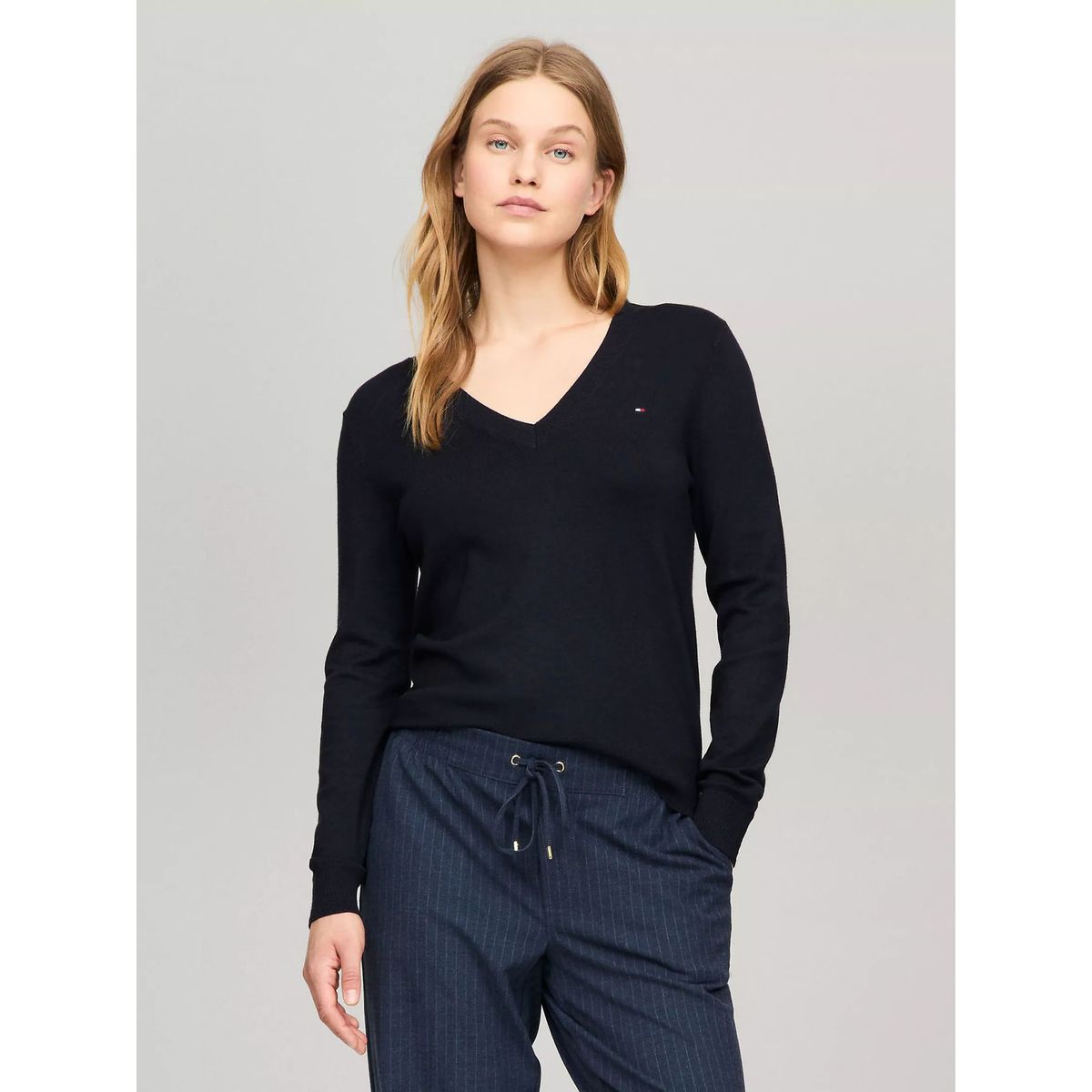 TOMMY HILFIGER - SWEATER V-NK SOLID WOMENS TH