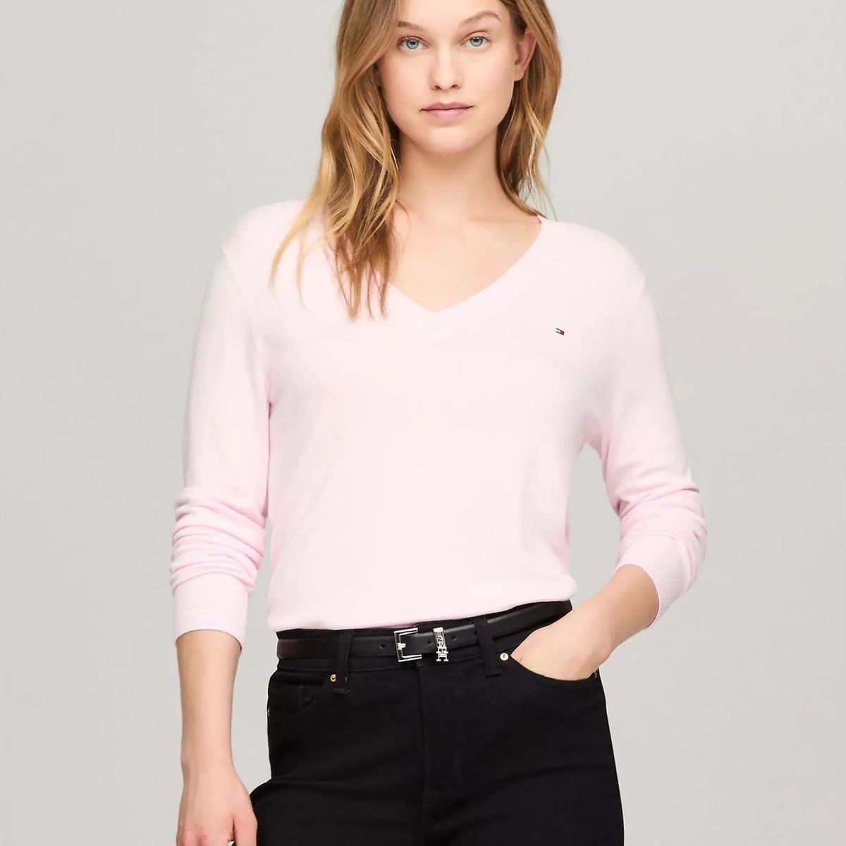 TOMMY HILFIGER - SWEATER V-NK SOLID WOMENS TH