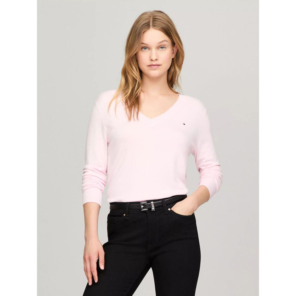 TOMMY HILFIGER - SWEATER V-NK SOLID WOMENS TH