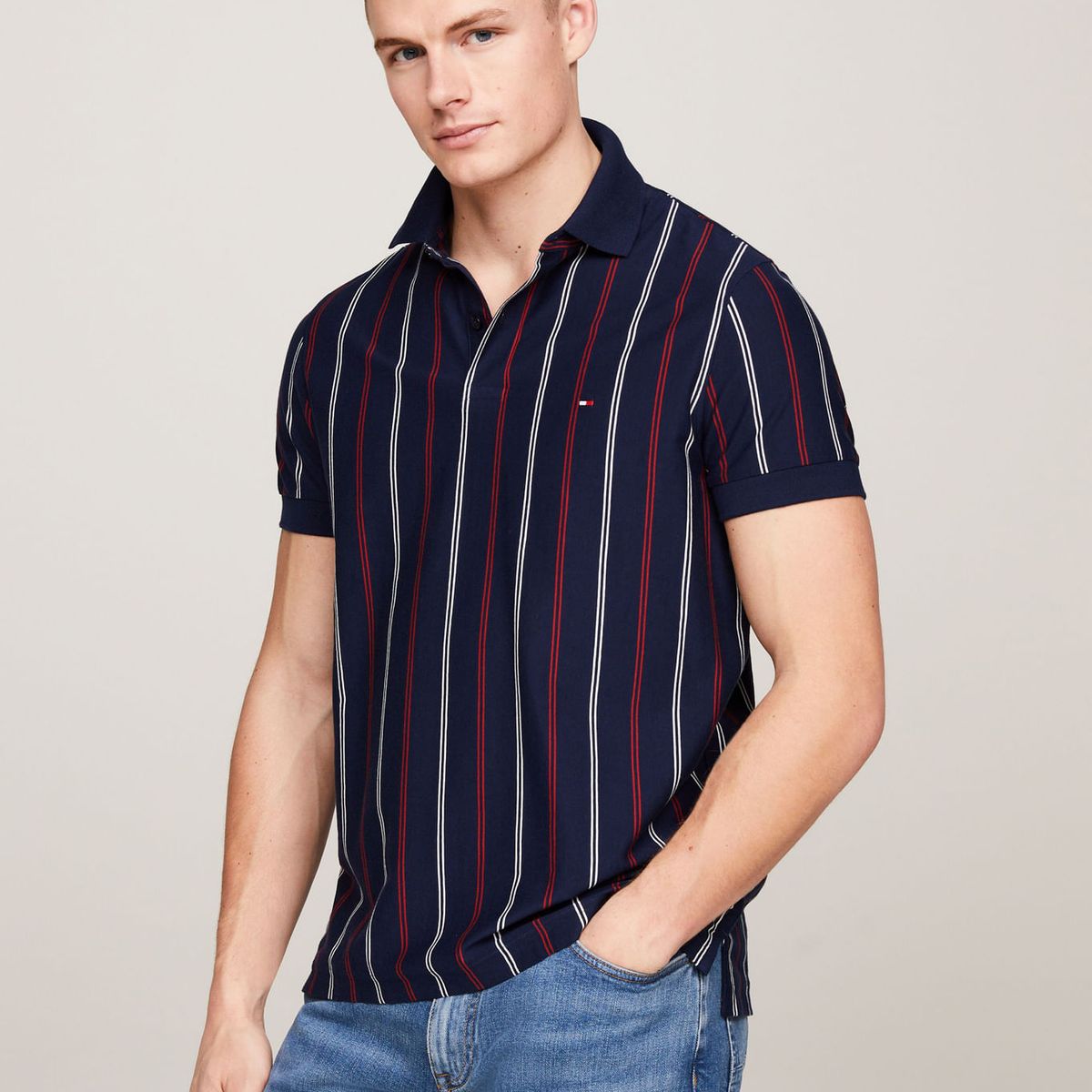TOMMY HILFIGER - POLO M/C VERTICAL STRIPE REG POLO