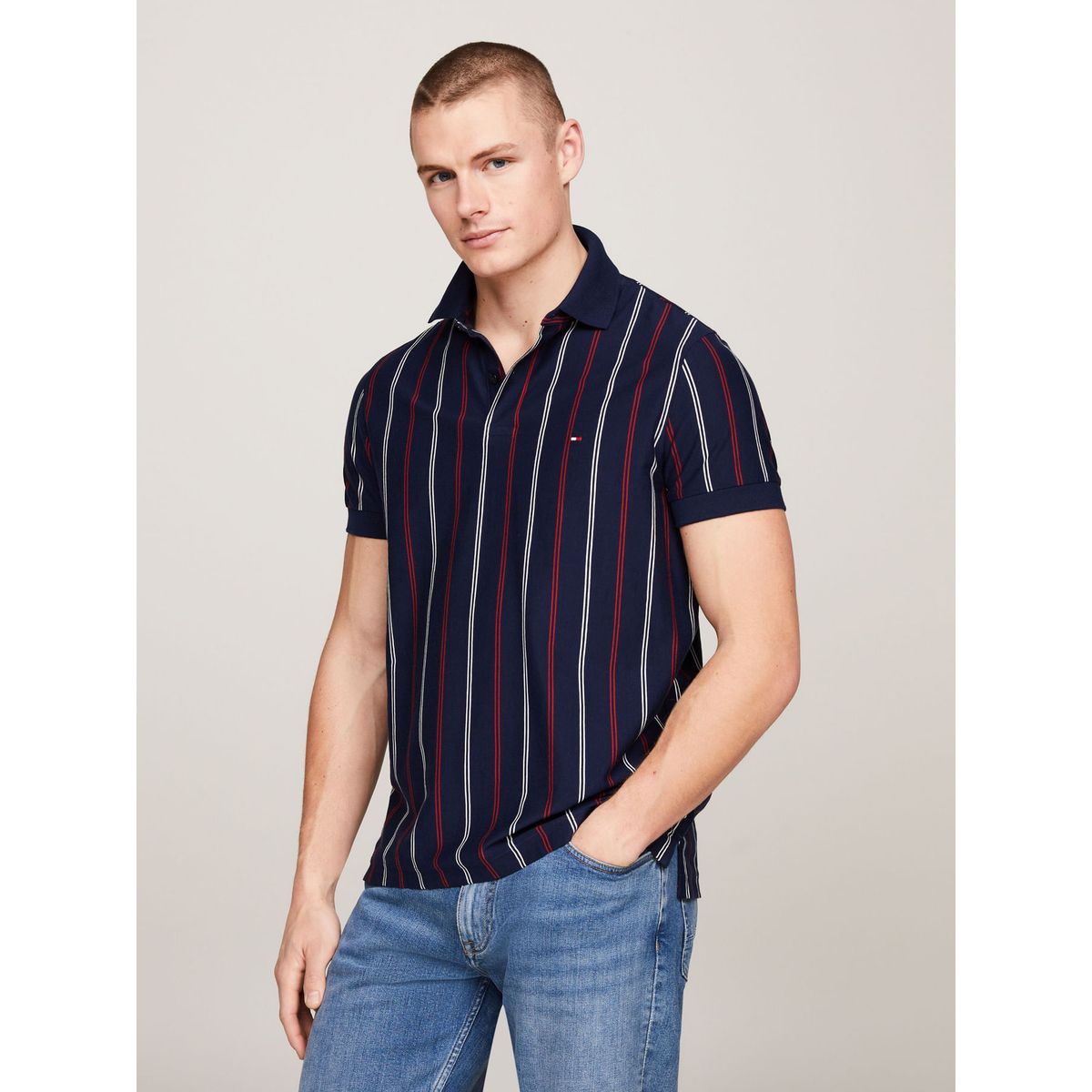 TOMMY HILFIGER - POLO M/C VERTICAL STRIPE REG POLO