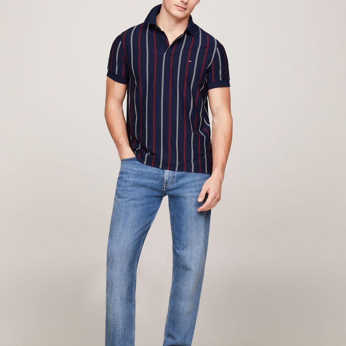 TOMMY HILFIGER - POLO M/C VERTICAL STRIPE REG POLO