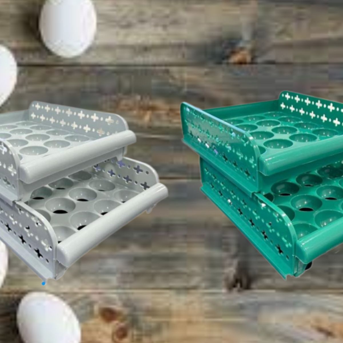 GENERICO - PORTA HUEVOS CONTENEDOR 80 HUEVOS 4 BANDEJAS ORGANIZADOR GRIS Y VERDE