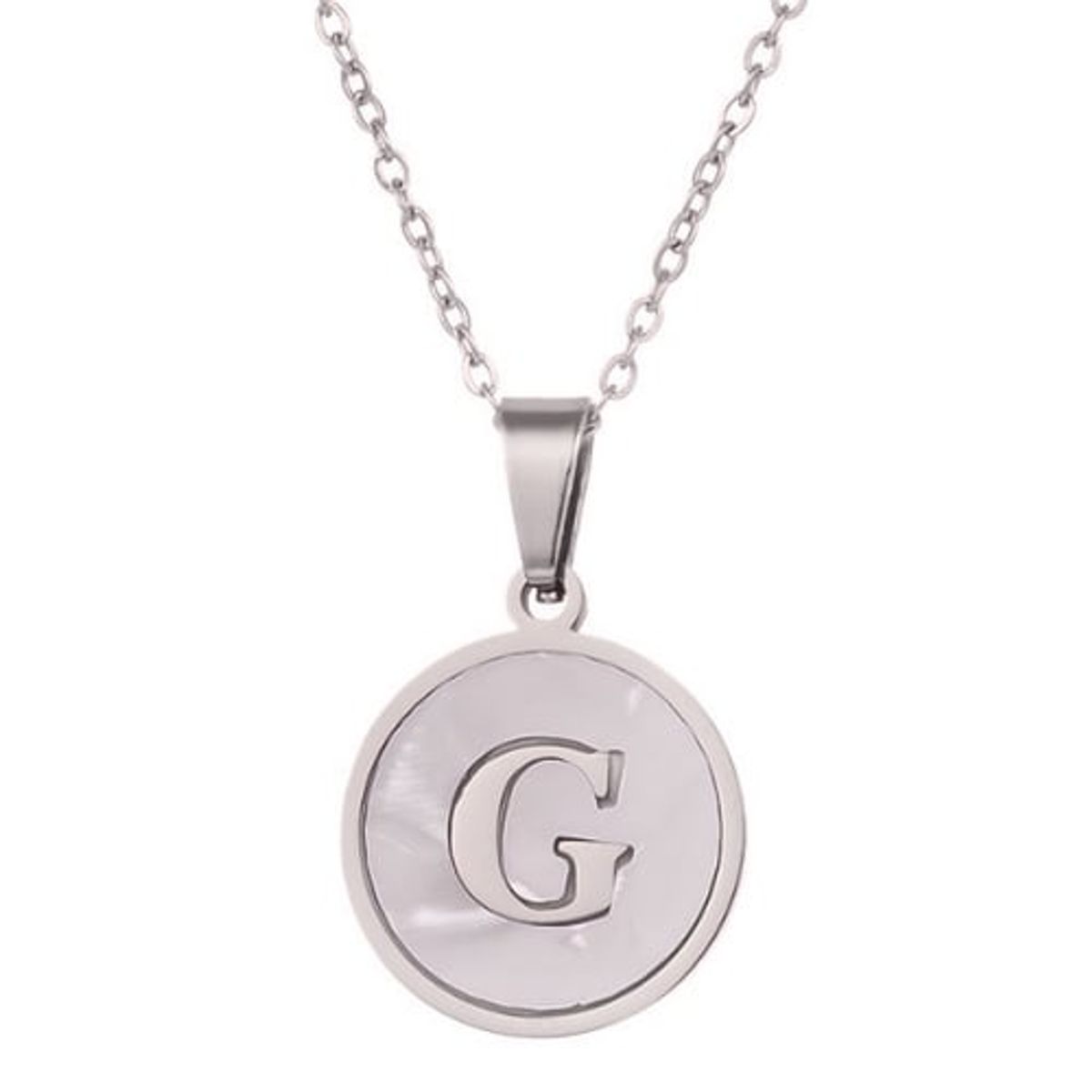 GENERICO - Collar Inicial Nácar con corazón letra G Plateado