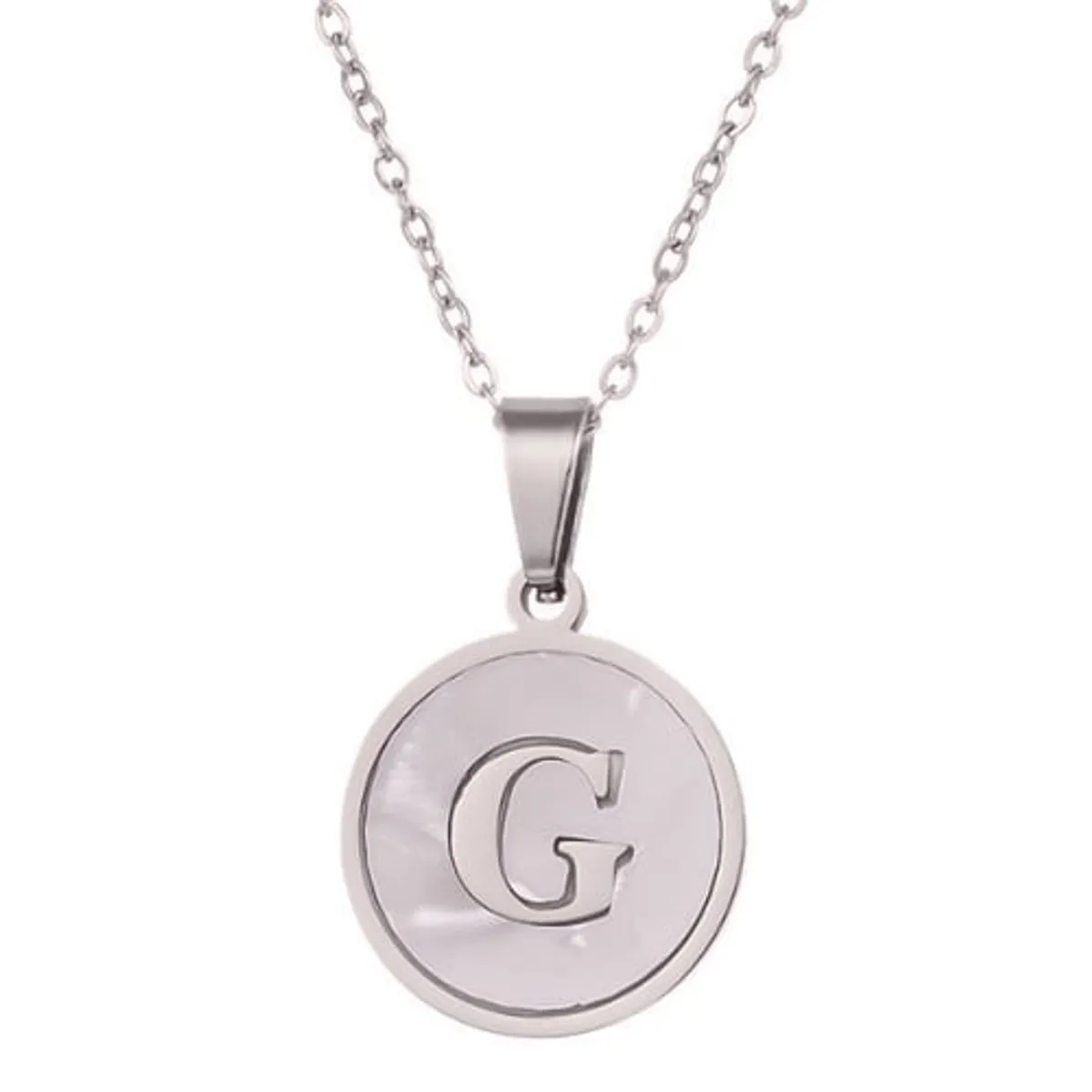 GENERICO - Collar Inicial Nácar con corazón letra G Plateado