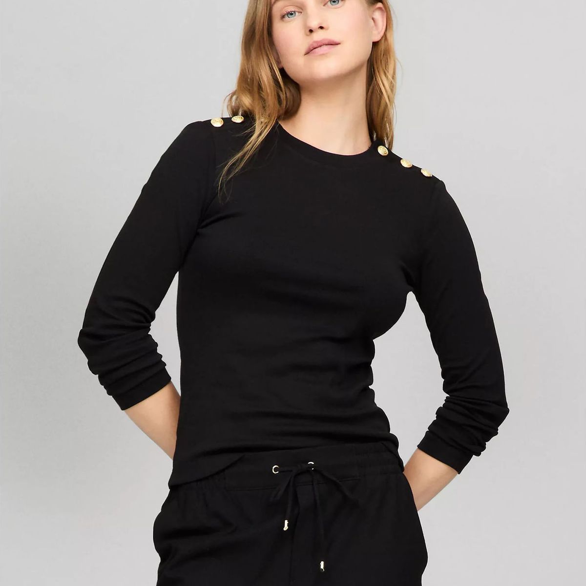 TOMMY HILFIGER - CAMISETA W SLIM LS BTTN SHOULDER TEE