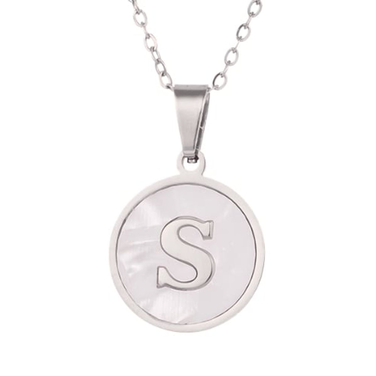 GENERICO - Collar Inicial Nácar con corazón letra S Plateado