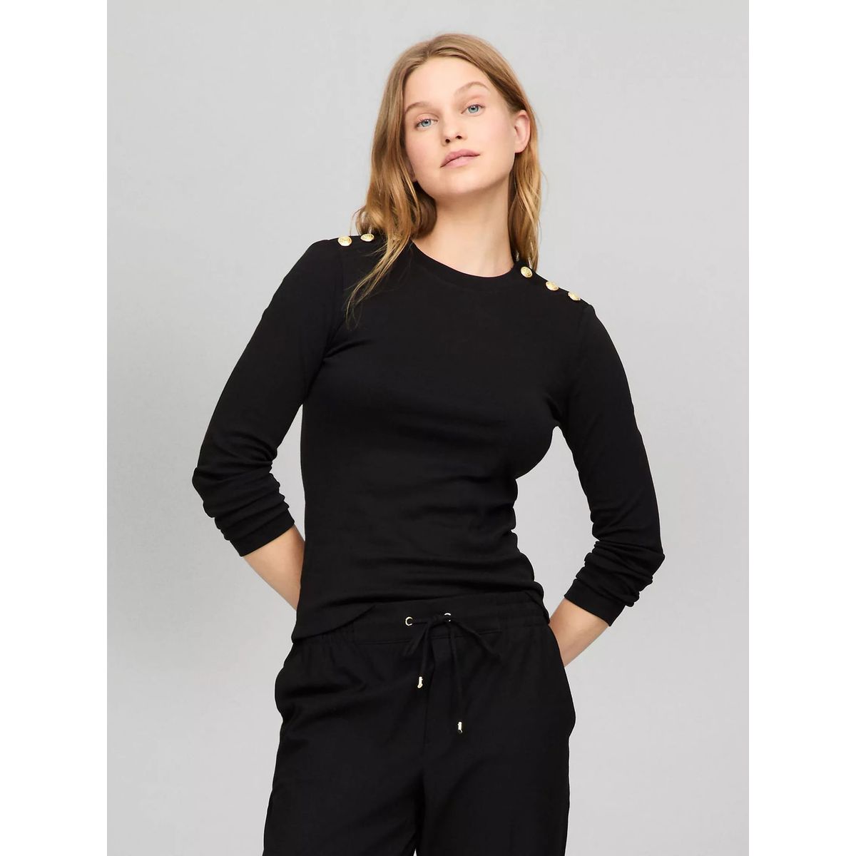 TOMMY HILFIGER - CAMISETA W SLIM LS BTTN SHOULDER TEE