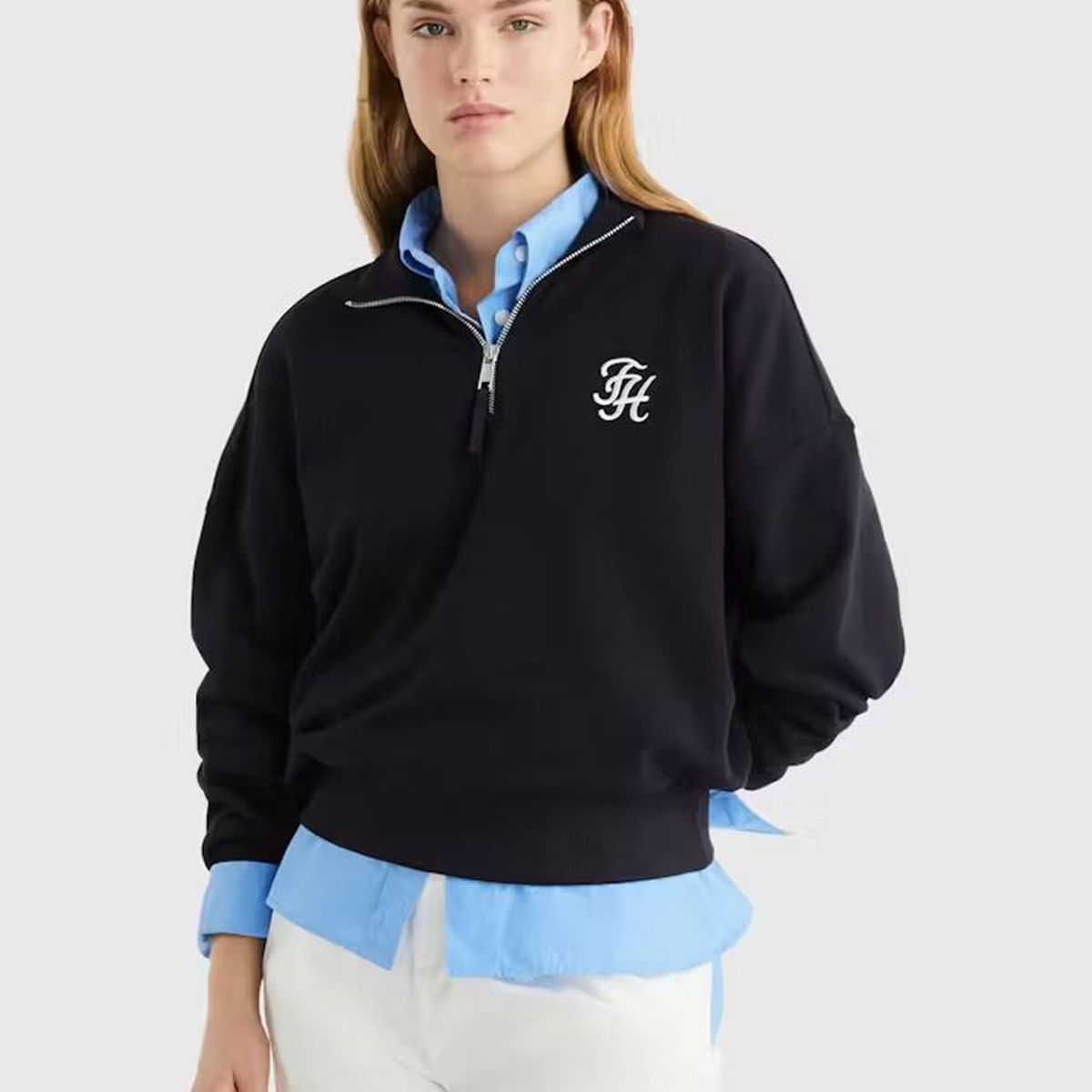 TOMMY HILFIGER - SWEATSHIRT REG TH SCRIPT 1/2ZIP SWEATSHIR