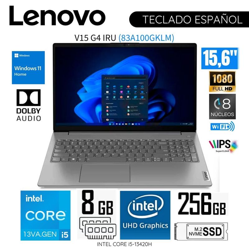 LENOVO - Laptop Lenovo V15 G4 IRU Intel Corei5-13420H 8GB RAM 256GB SSD 15.6"  FHD 83A100GKLM
