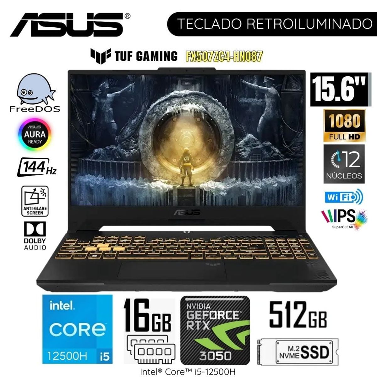 ASUS - Laptop Asus Tuf Gaming FX507ZC4-HN087 15.6"  FHD Intel Corei5-12500H 16GB RAM 512GB SSD FreeDos