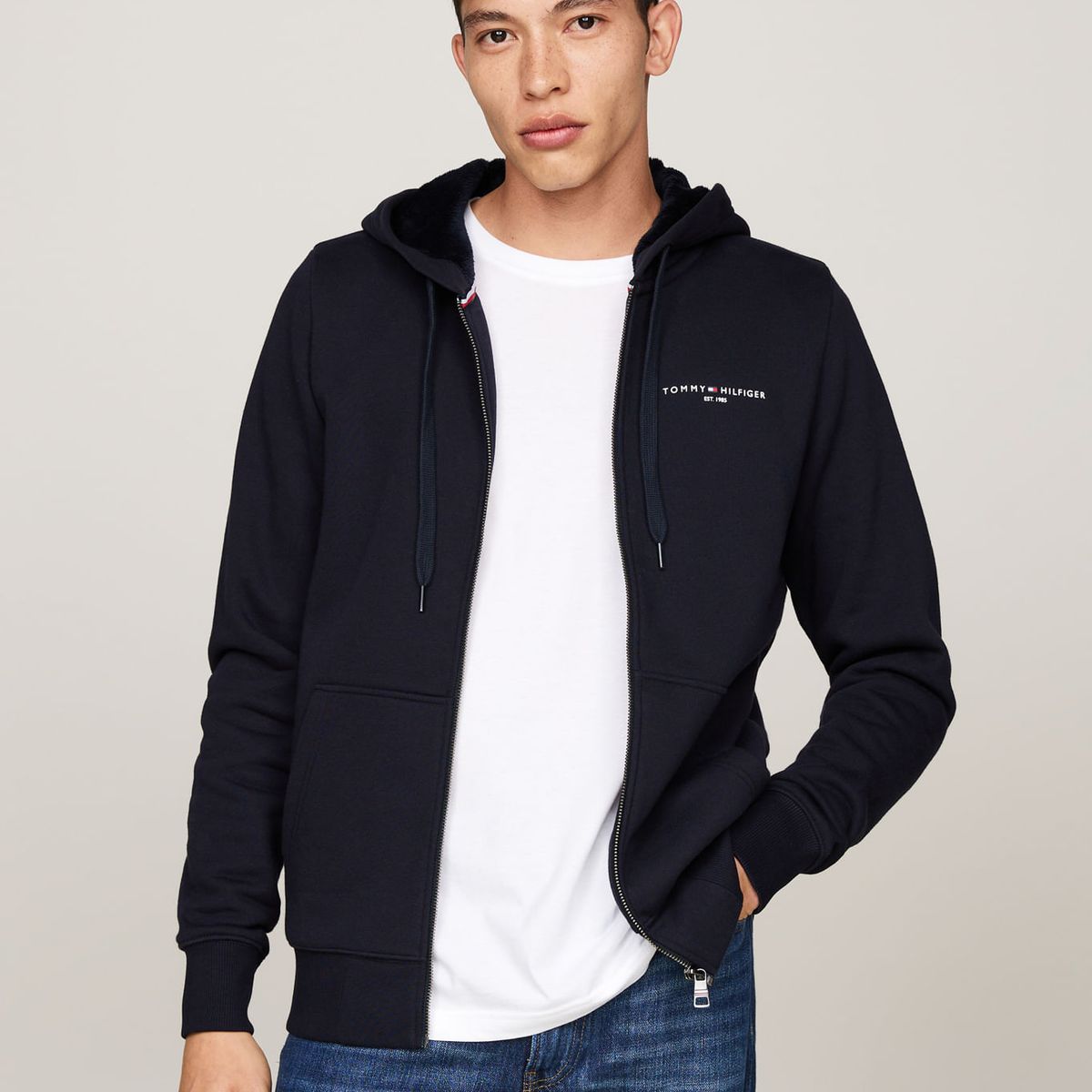 TOMMY HILFIGER - SWEATSHIRT TOMMY LOGO FUR LINED HOODY