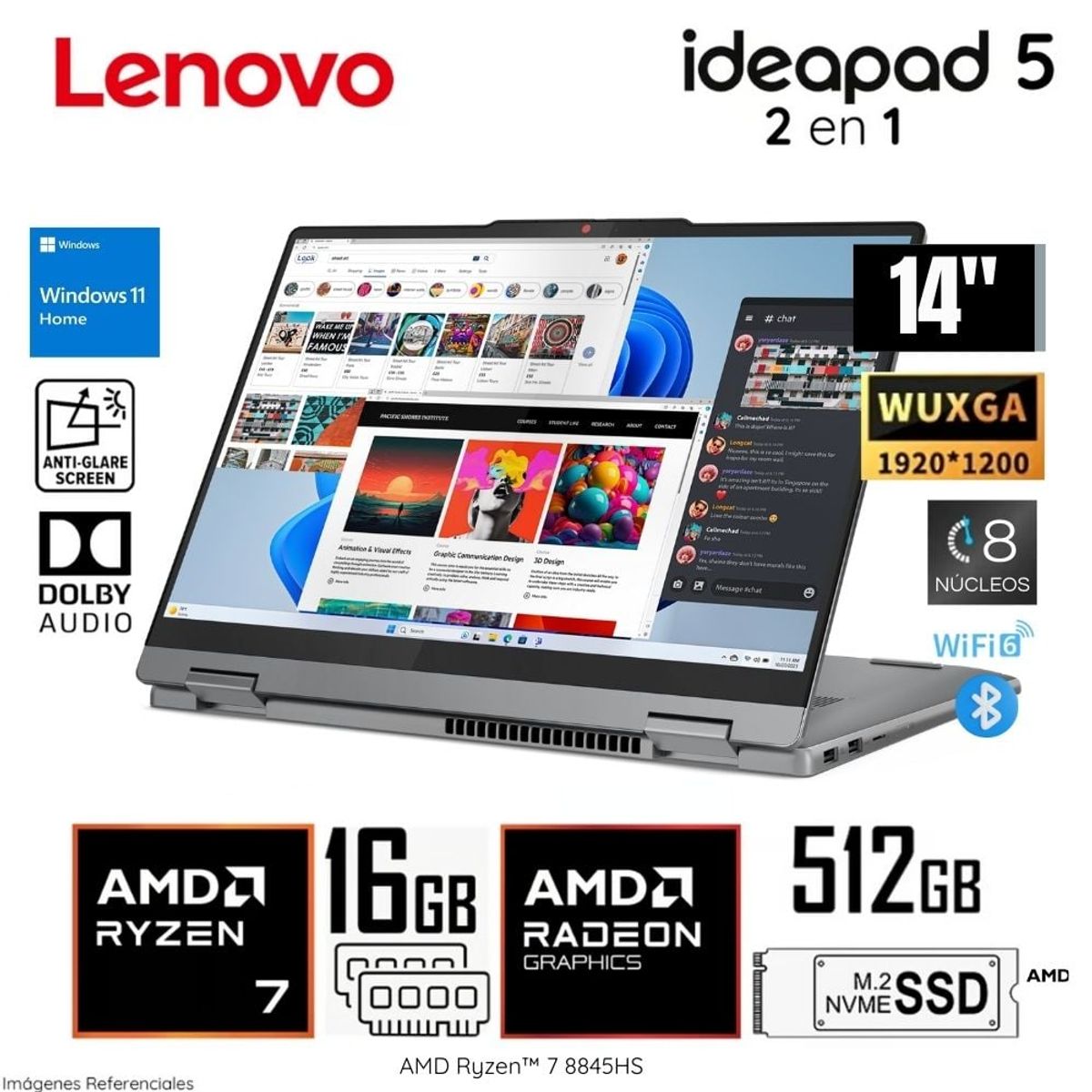 LENOVO - Laptop Lenovo Ideapad 4 14AHP9 2 En 1 AMD Ryzen7-8845HS 16GB RAM 512GB SSD 14" WUXGA 83DR007QLM