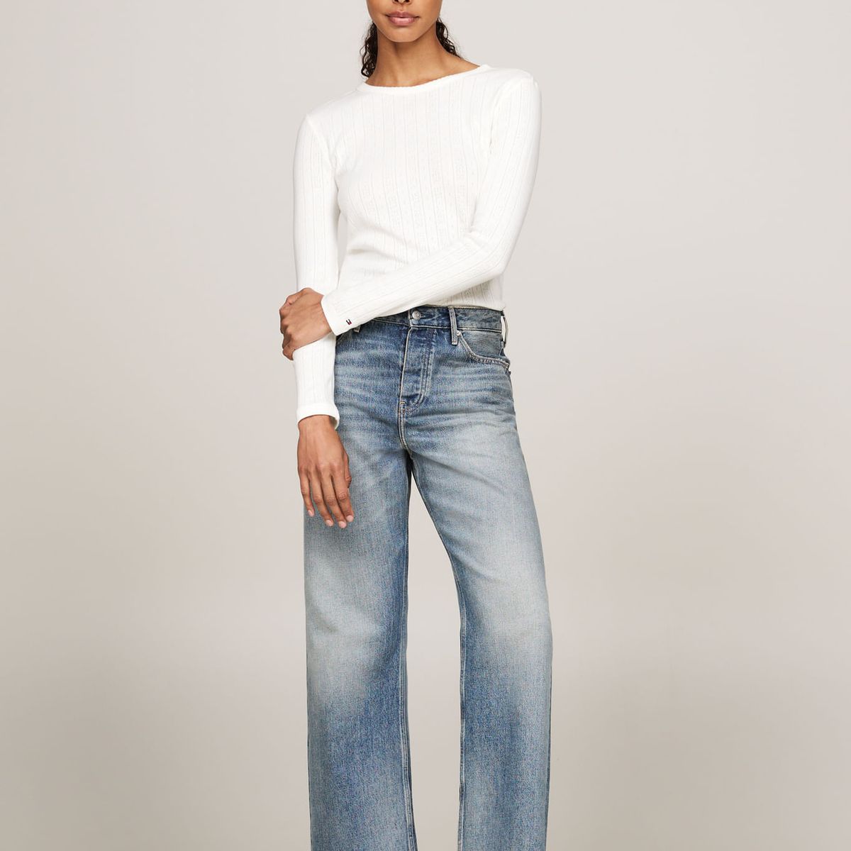 TOMMY HILFIGER - CAMISETA M/L SLIM POINTELLE C-NK LS TH