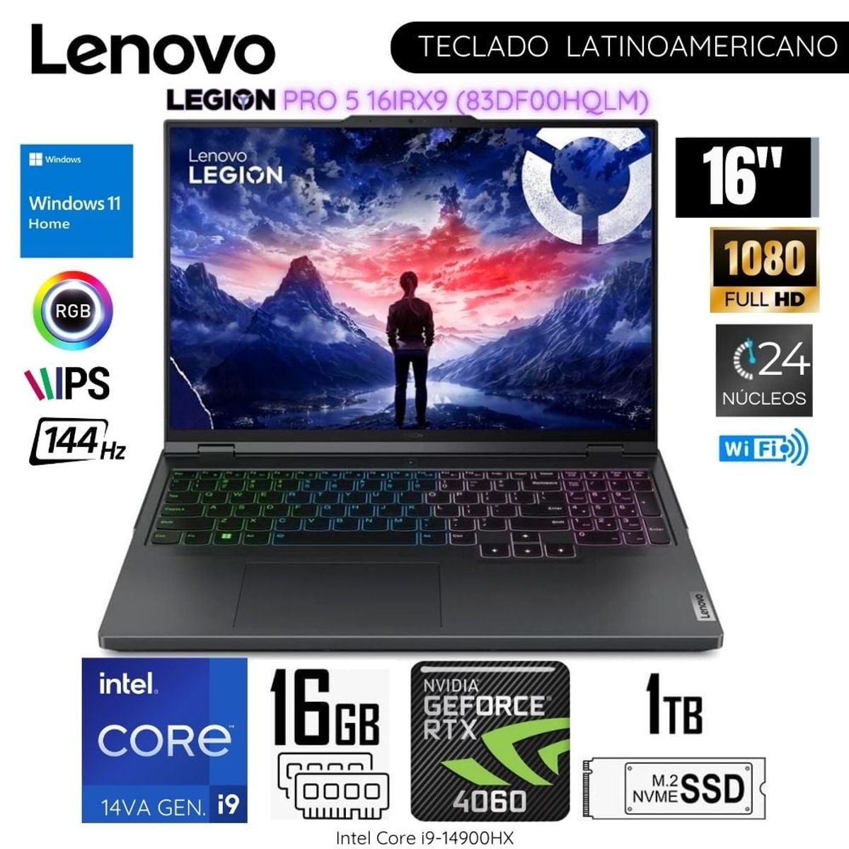 LENOVO - Laptop Lenovo Gamer Legion Pro 5 16IRX9 Intel Corei9-14900HX 16GB RAM 1TB SSD 16" WQXGA - 83DF00HQLM