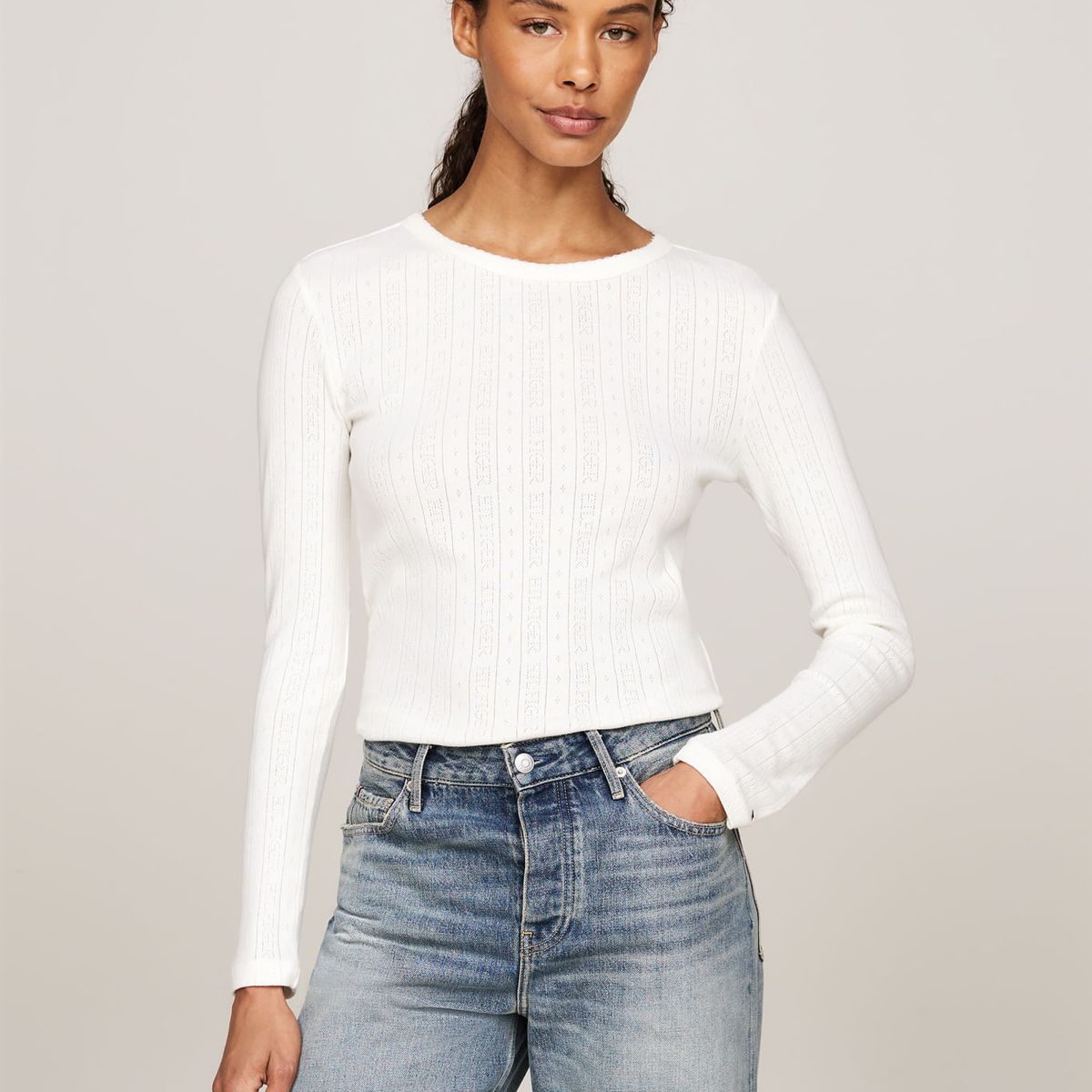 TOMMY HILFIGER - CAMISETA M/L SLIM POINTELLE C-NK LS TH