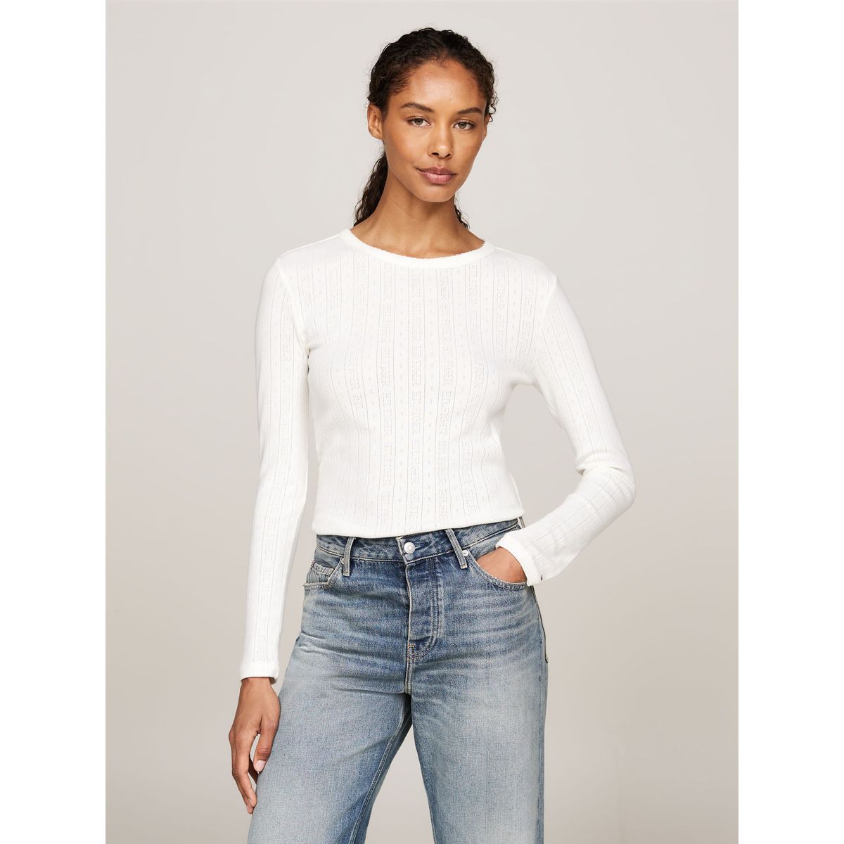 TOMMY HILFIGER - CAMISETA M/L SLIM POINTELLE C-NK LS TH