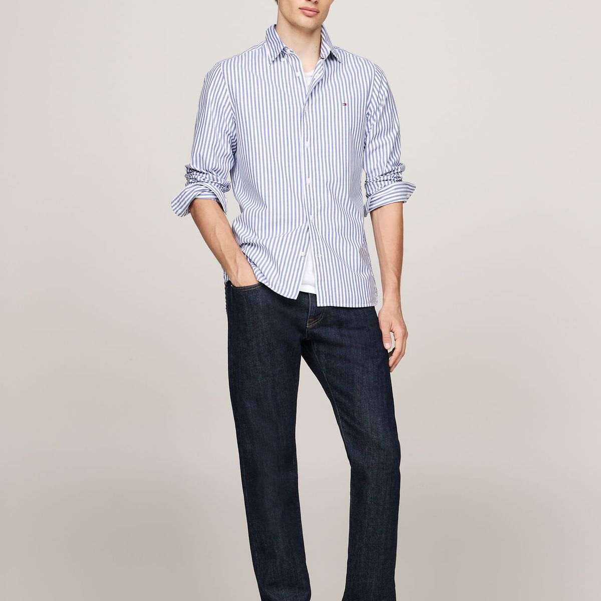 TOMMY HILFIGER - CAMISA CLASSIC POPLIN STRIPE SF SHIRT TH