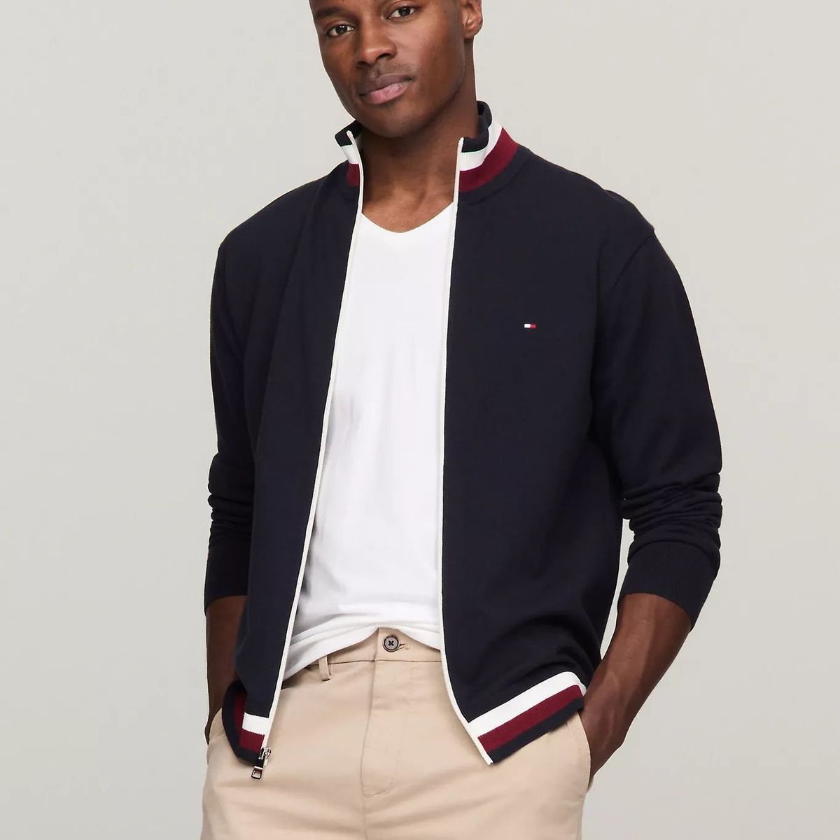 TOMMY HILFIGER - SWEATER M GLOBAL STRIPE DETAIL ZIP THR