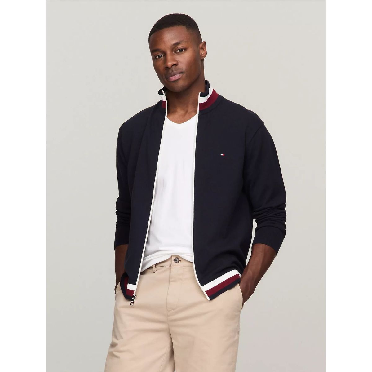 TOMMY HILFIGER - SWEATER M GLOBAL STRIPE DETAIL ZIP THR