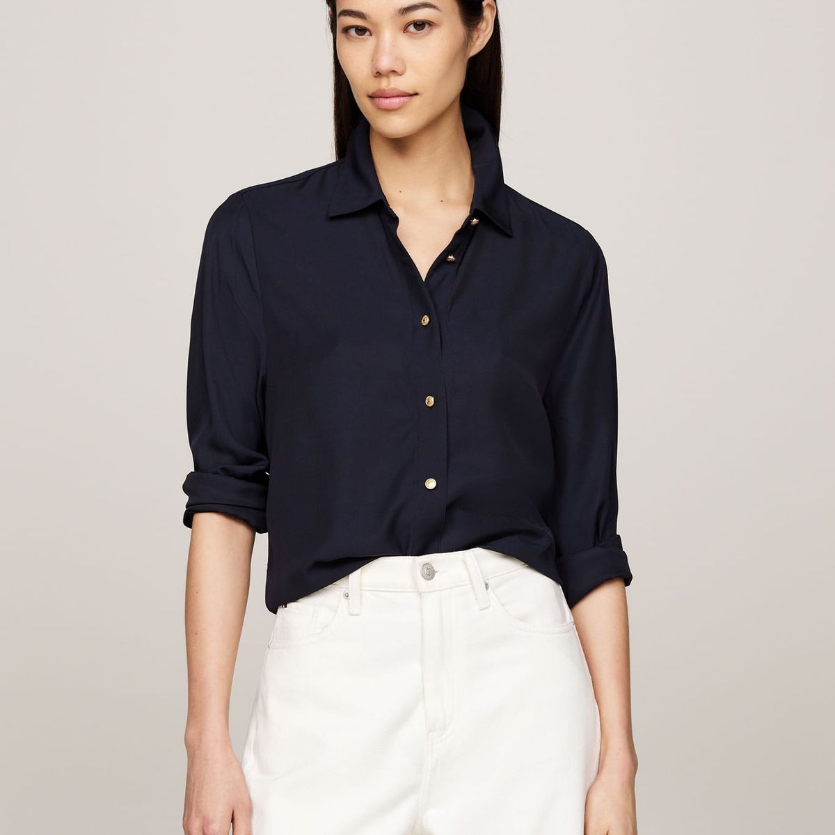 TOMMY HILFIGER - BLUSA GOLD BUTTON VISCOSE LS SHIRT TH