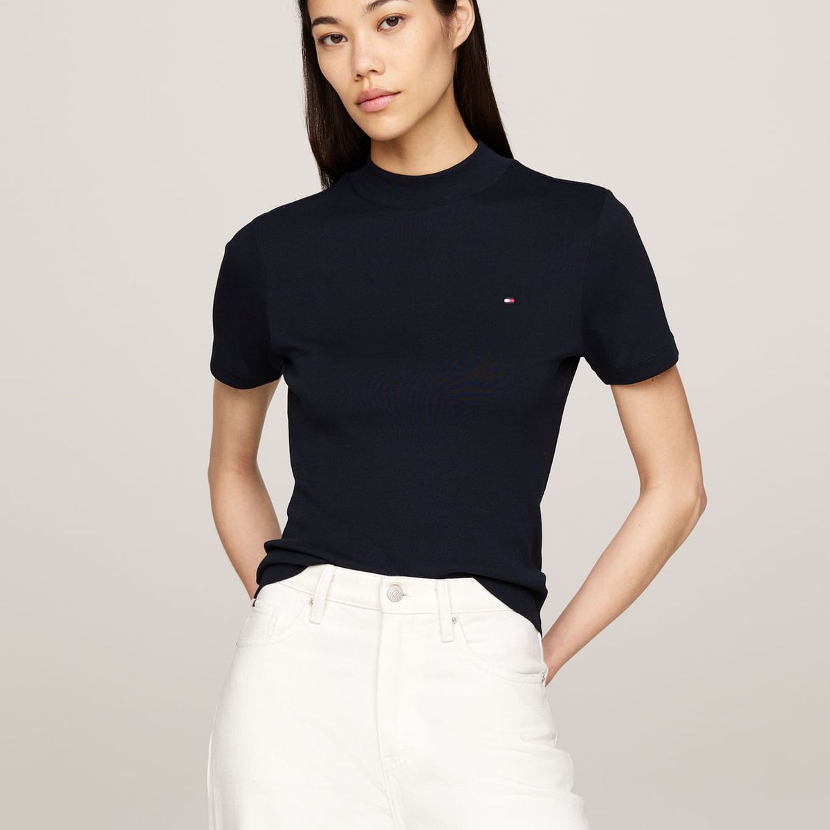 TOMMY HILFIGER - CAMISETA M/C SLIM CODY CROP MOCK-NK TH