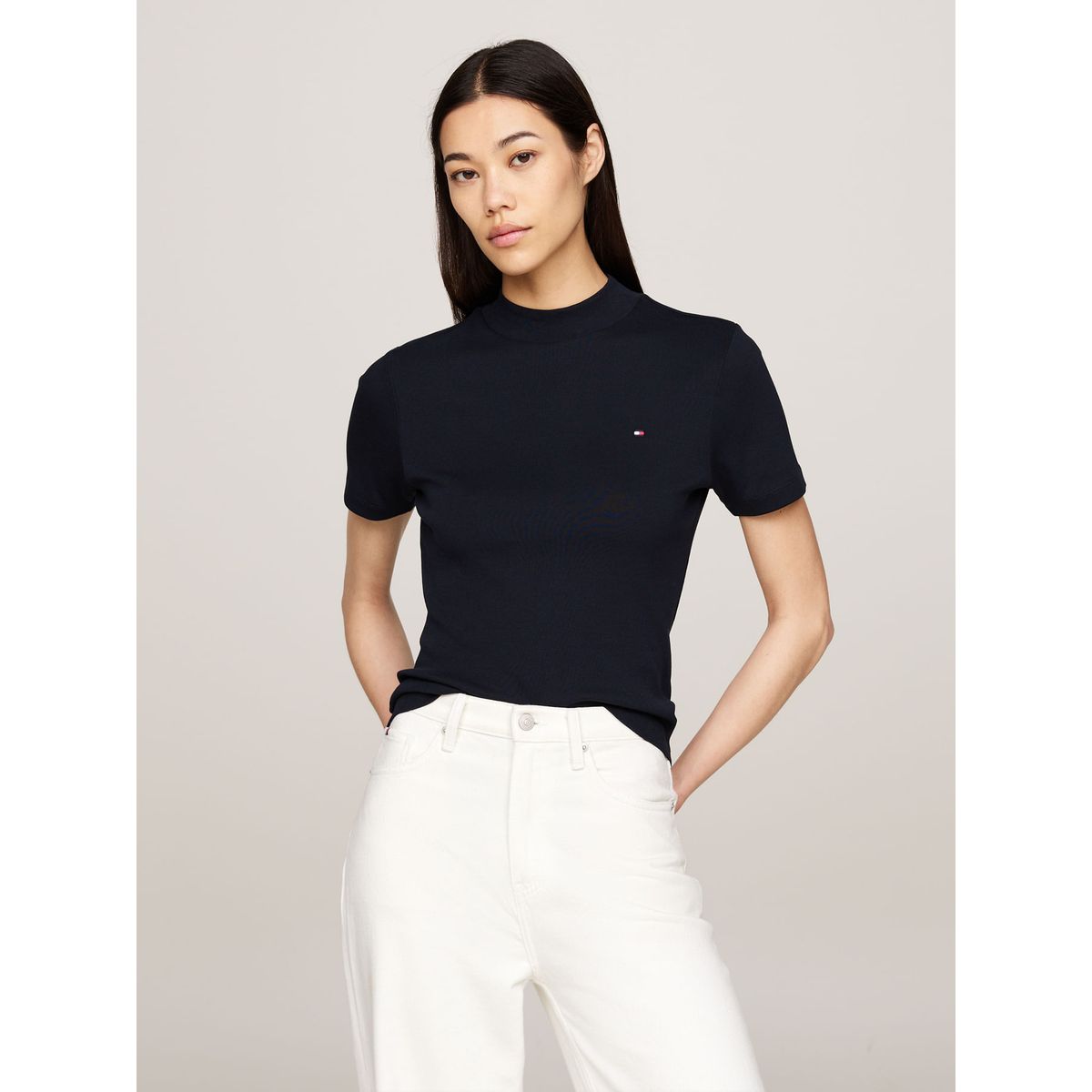 TOMMY HILFIGER - CAMISETA M/C SLIM CODY CROP MOCK-NK TH