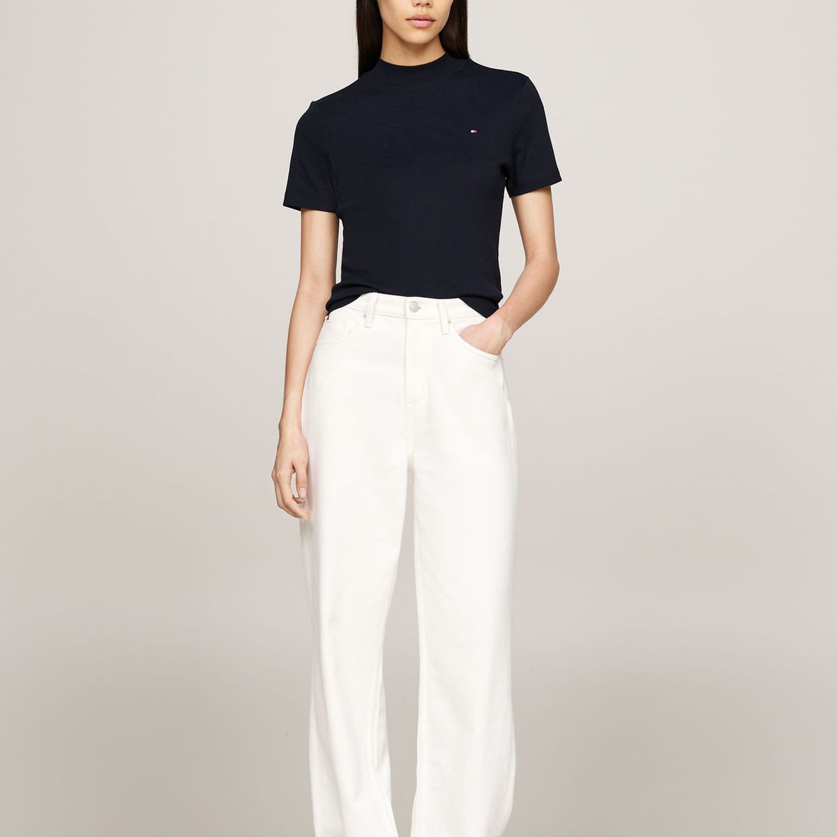 TOMMY HILFIGER - CAMISETA M/C SLIM CODY CROP MOCK-NK TH