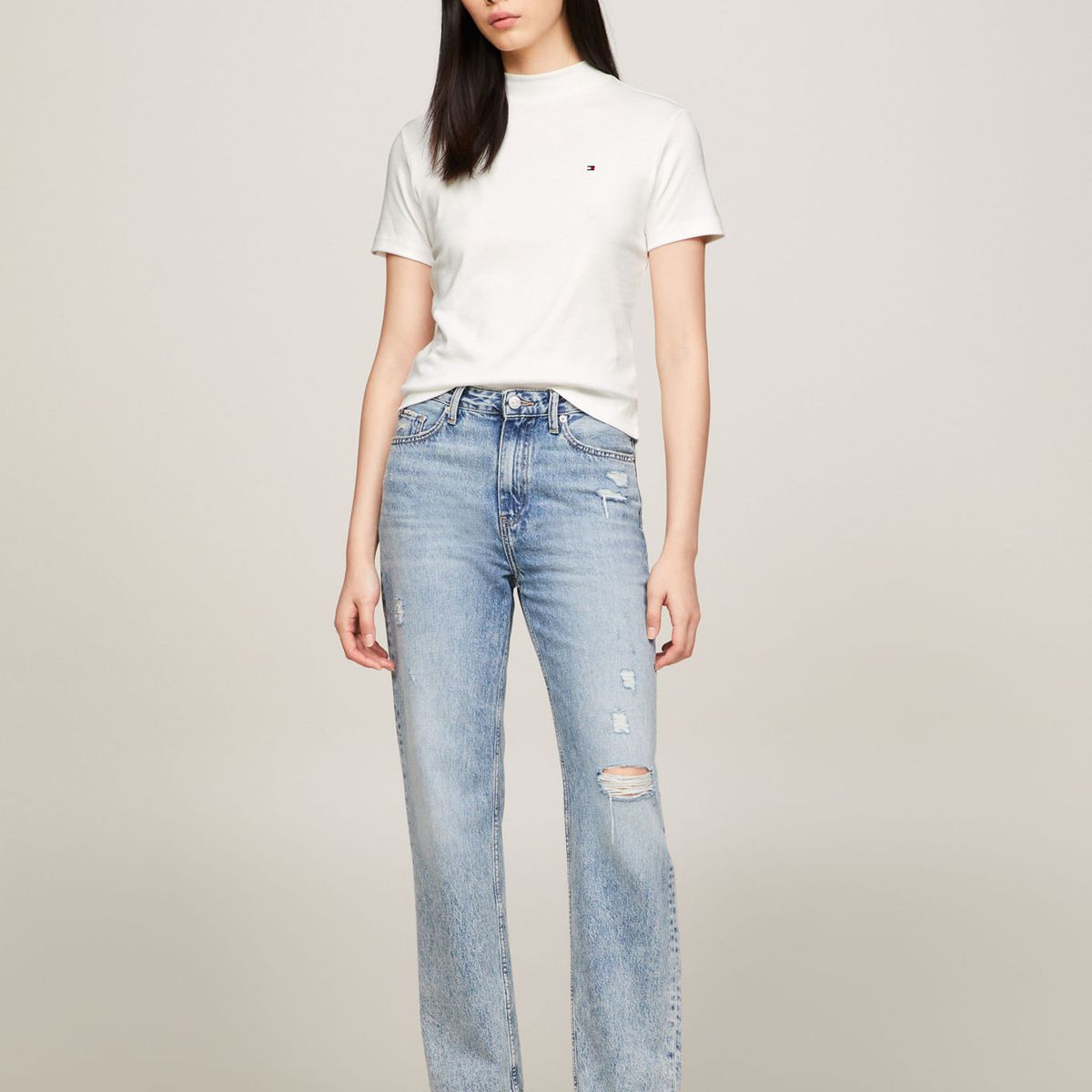 TOMMY HILFIGER - CAMISETA M/C SLIM CODY CROP MOCK-NK TH