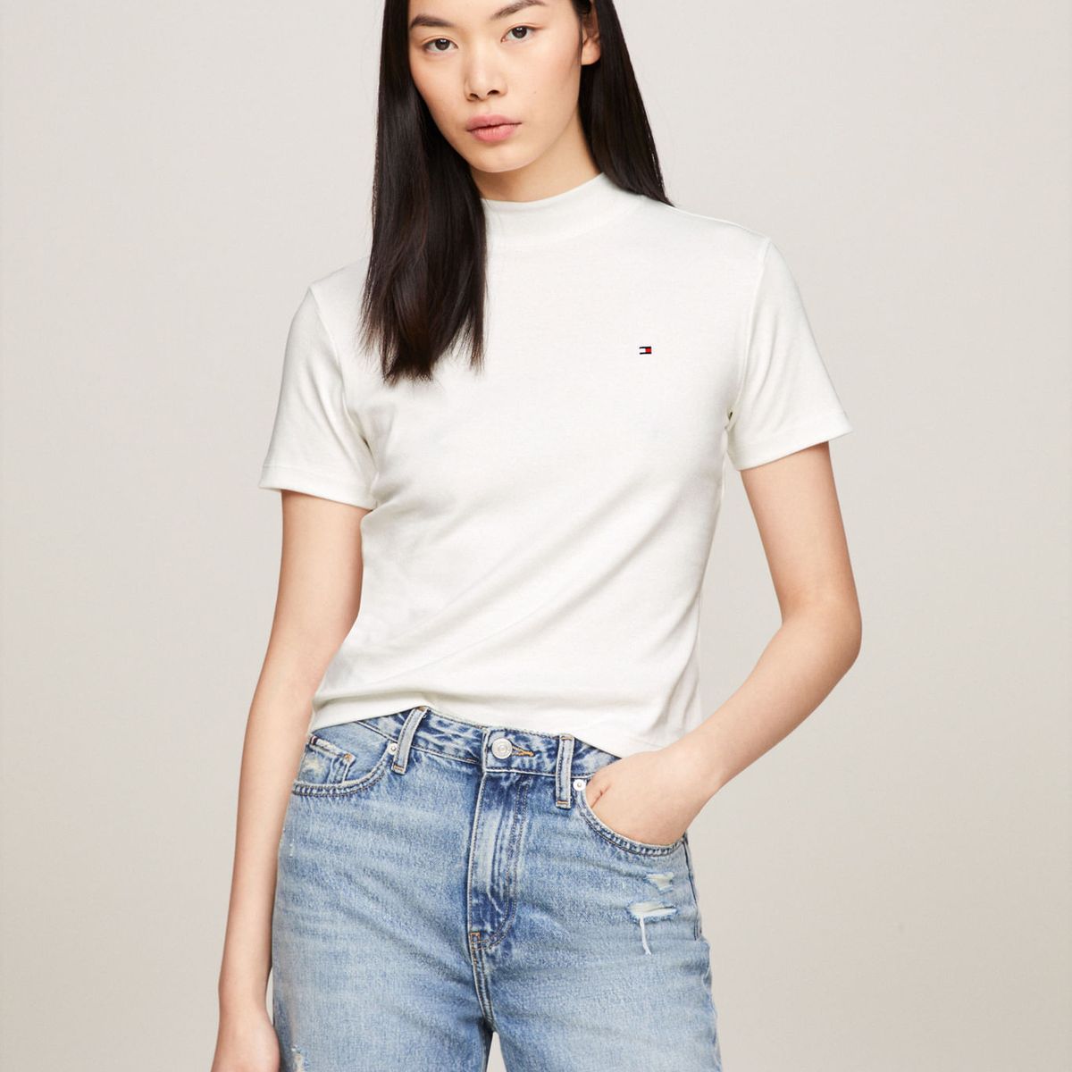 TOMMY HILFIGER - CAMISETA M/C SLIM CODY CROP MOCK-NK TH