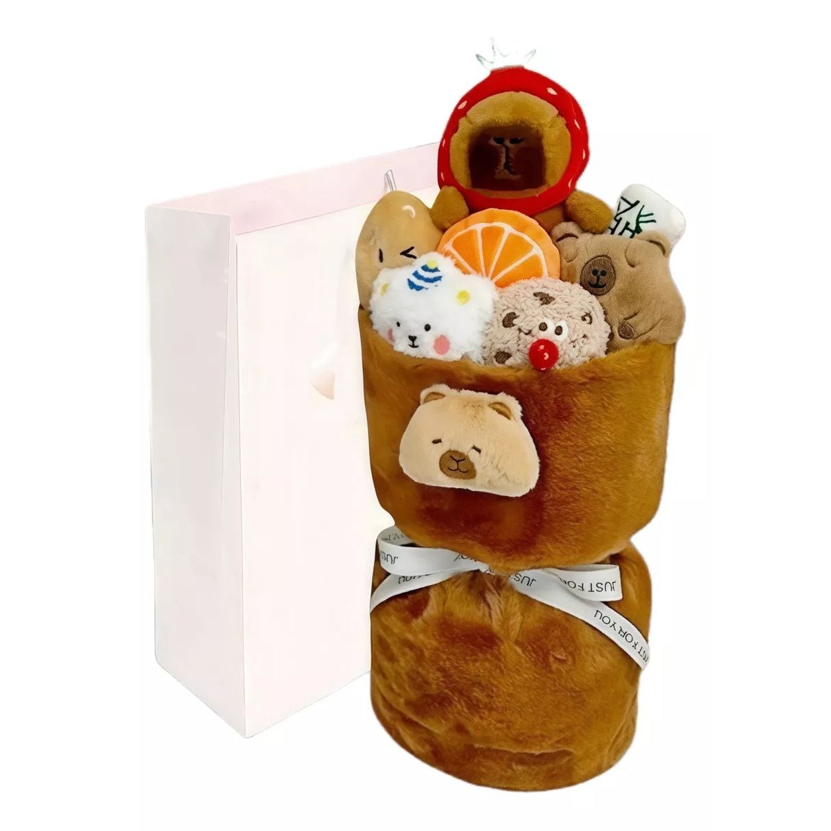 XCLUSIVE - Arreglo Ramo de Peluches Capibara Capucha Fresa