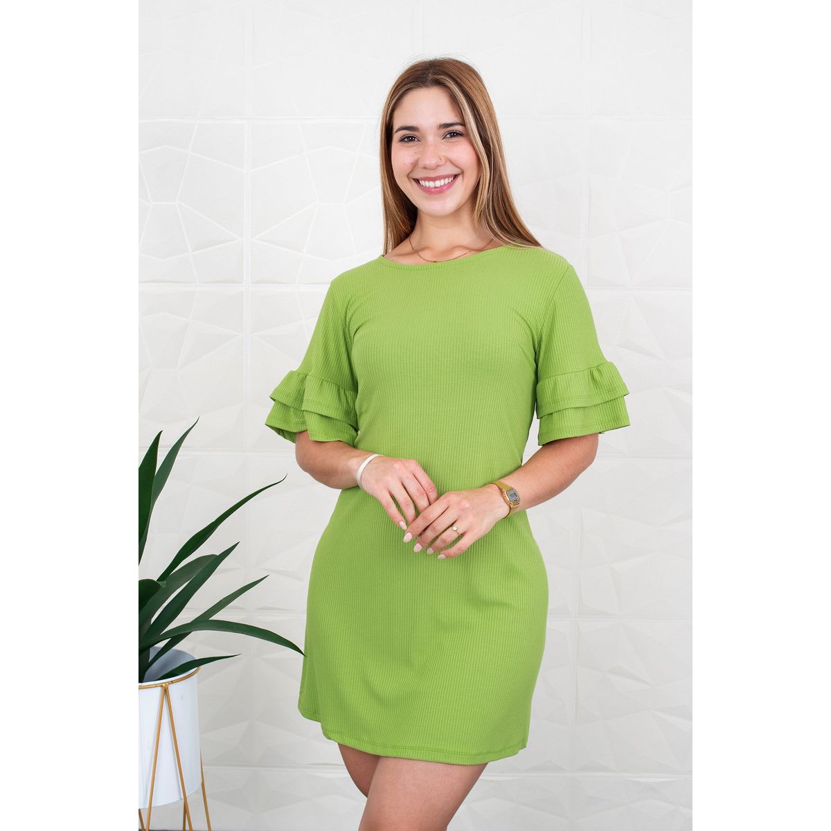 ARMA TU LOOK - VESTIDO DAMARIS ALGODÓN BABY RIB CASUAL MANGA CORTA CON OLANES