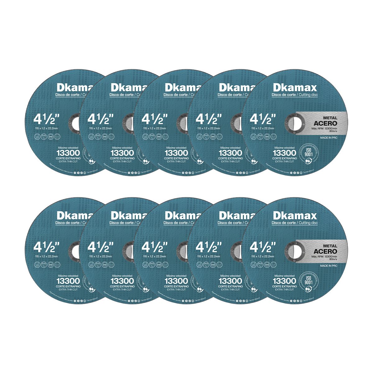 DKAMAX - 10 pzs DISCOS DE CORTE 4 1 / 2 " DKAMAX