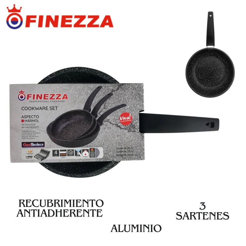 FINEZZA - Set de Sartenes Finezza FZG1320ST de 20, 22 y 24" Triple Revestimiento