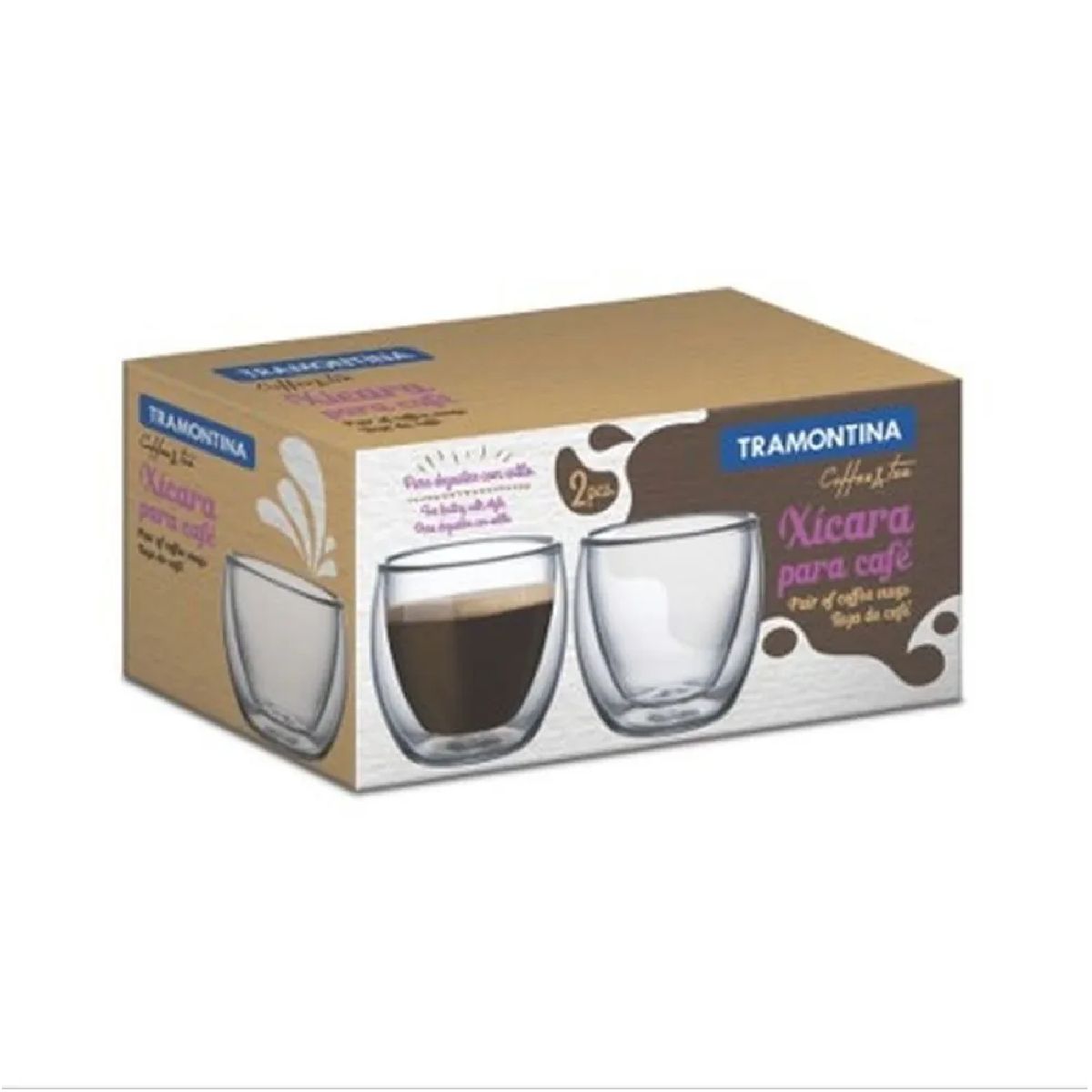 TRAMONTINA - Juego 2 Tazas Vidrio Para Cafe 0.11 Lt - Tramontina