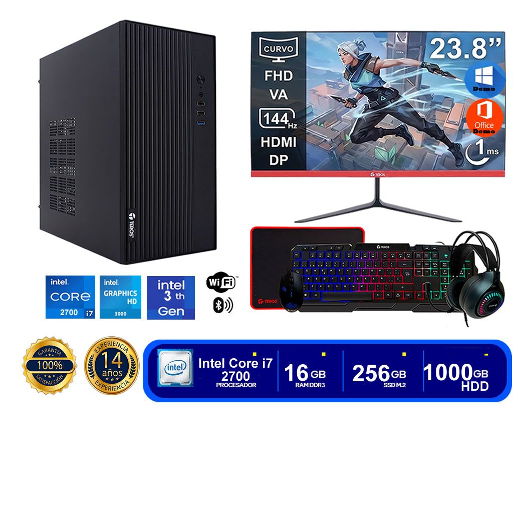 Computadora Pc Intel Core i7 2700  Monitor 24 fhd' RAM 16 GB SSD 256 GB 11TB HDD