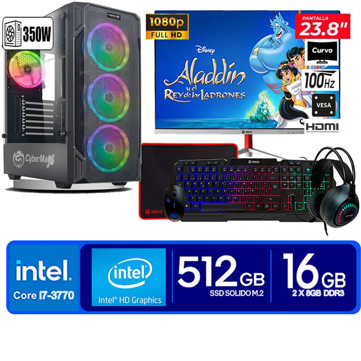 CYBERTEL - Computadora Pc Intel Core i7 3770  Monitor 24 fhd' RAM 16 GB SSD 500 GB