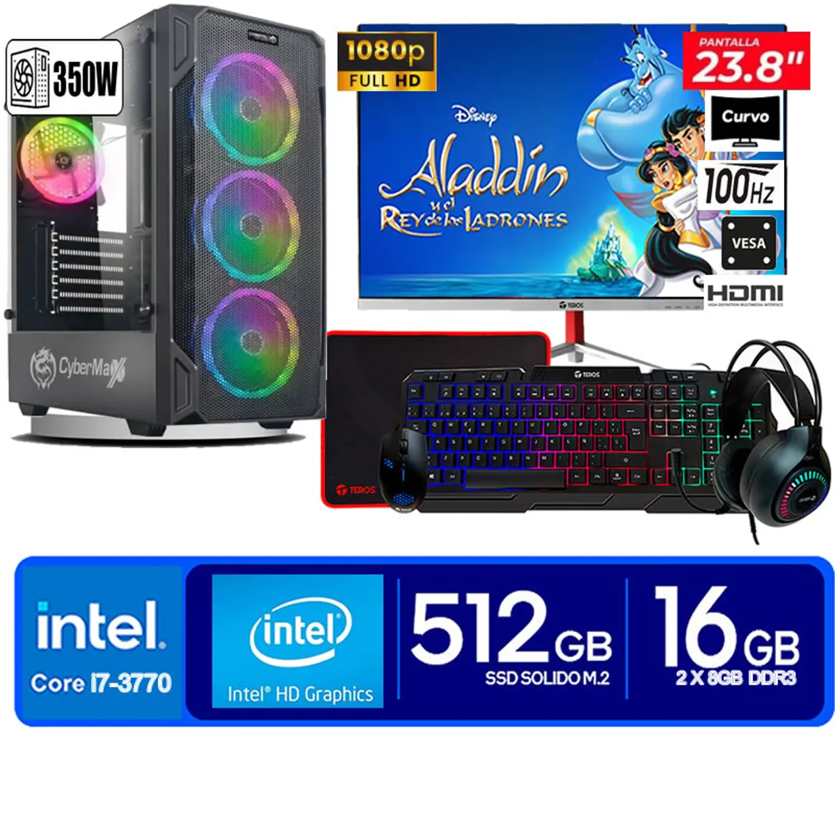 CYBERTEL - Computadora Pc Intel Core i7 3770  Monitor 24 fhd' RAM 16 GB SSD 500 GB